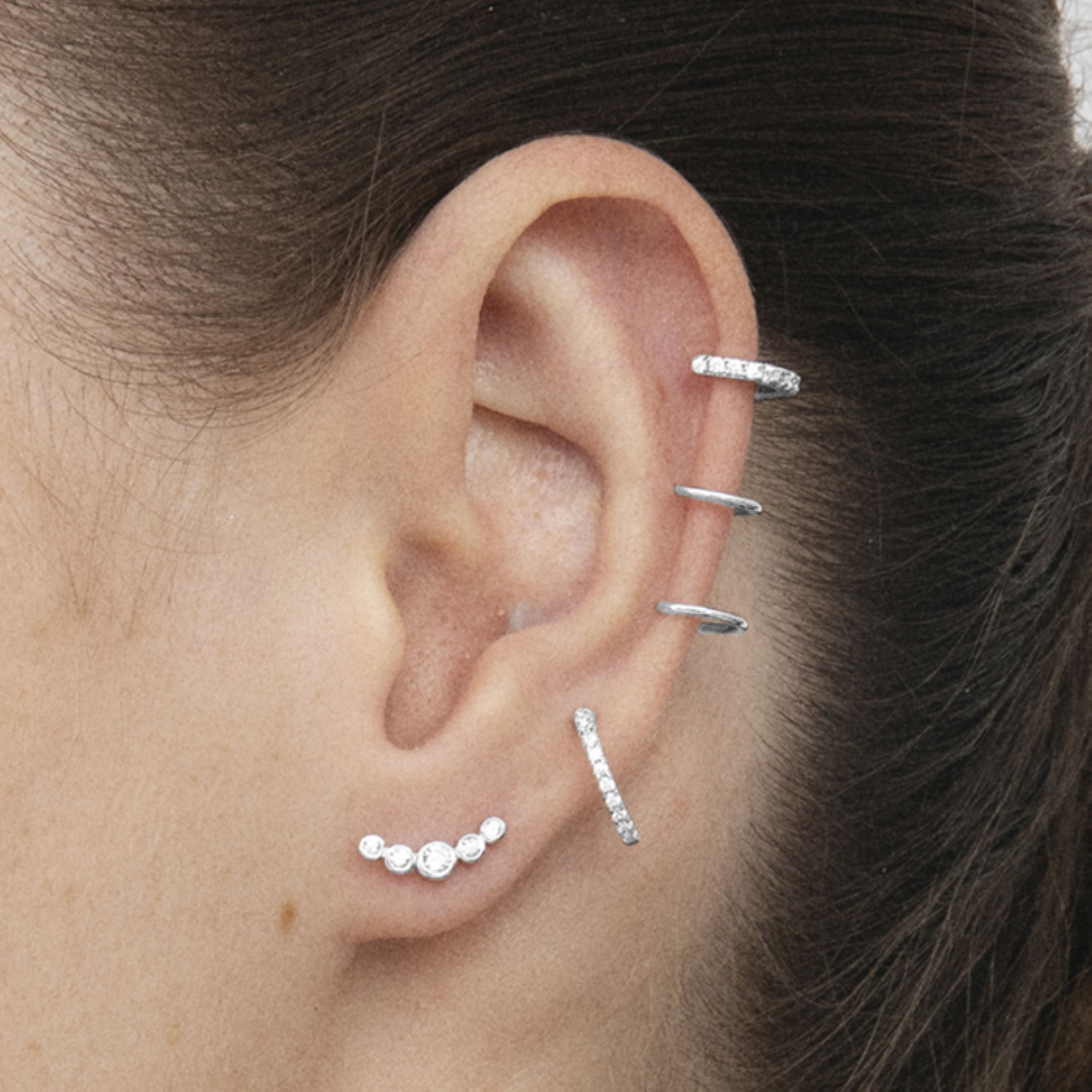 925 Sterling Silver Piercing with Brilliant Zirconia in Rhodium Finish - Dabeorth