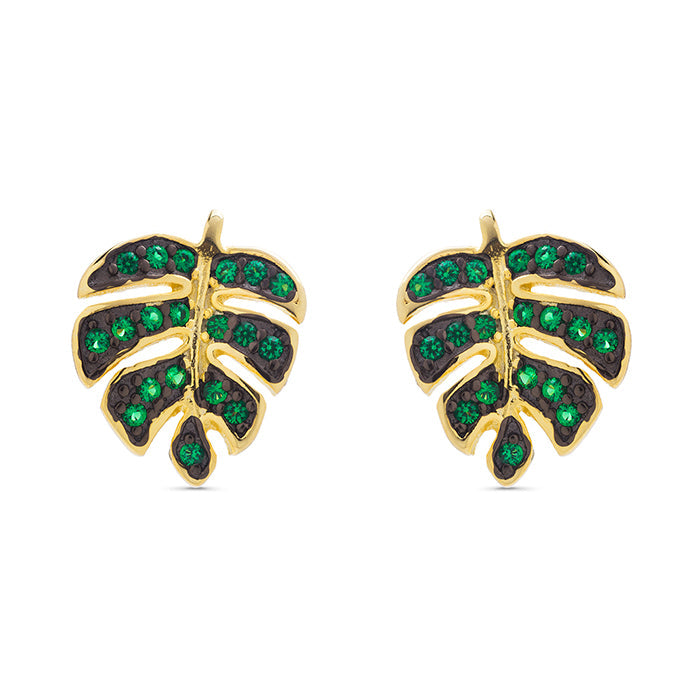 Pendientes de Plata de Ley 925 con Circonita Esmeralda acabados en oro amarillo 18K - Winethor