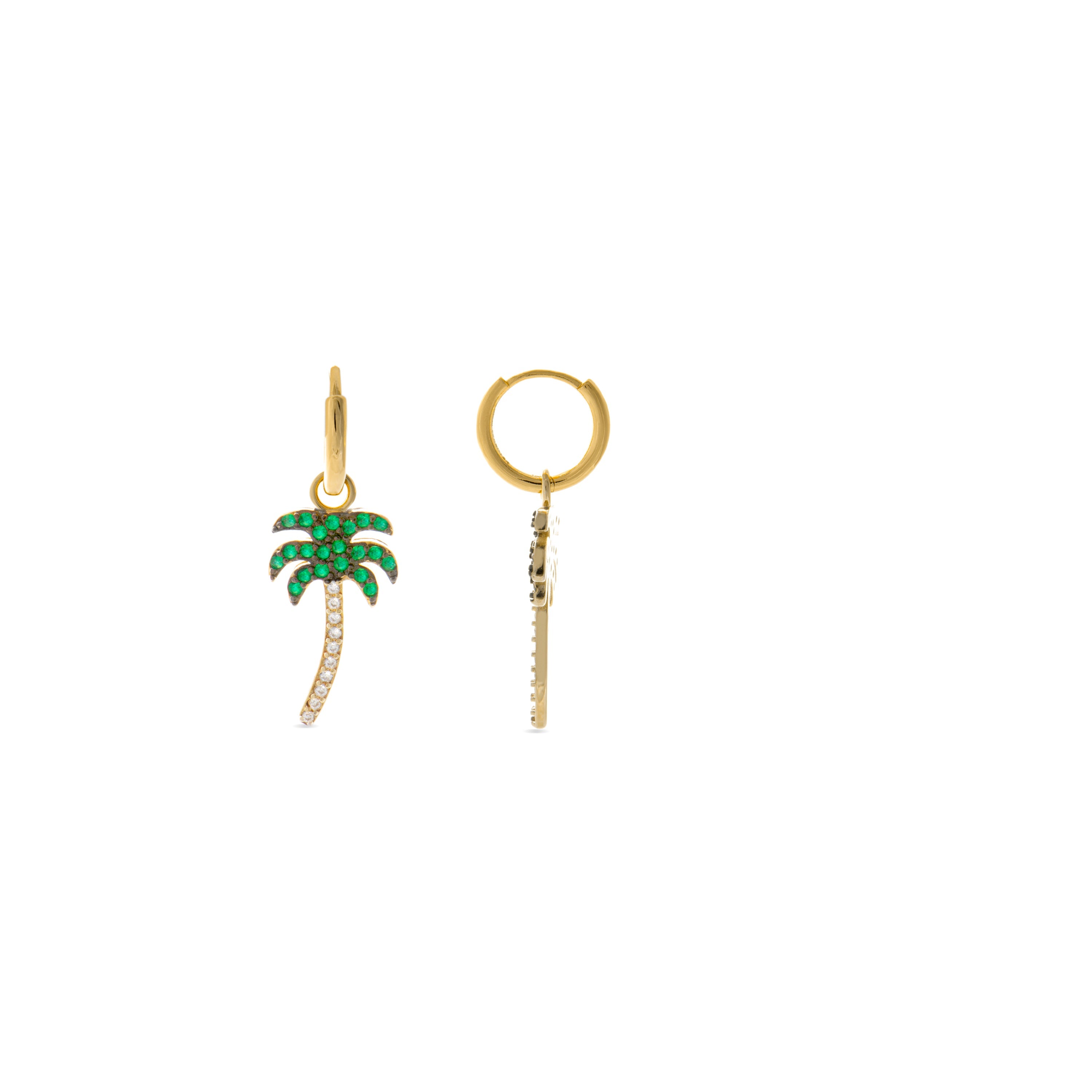 Pendientes de Plata de Ley 925 con Circonita Esmeralda acabados en oro amarillo de 18K - Palmera