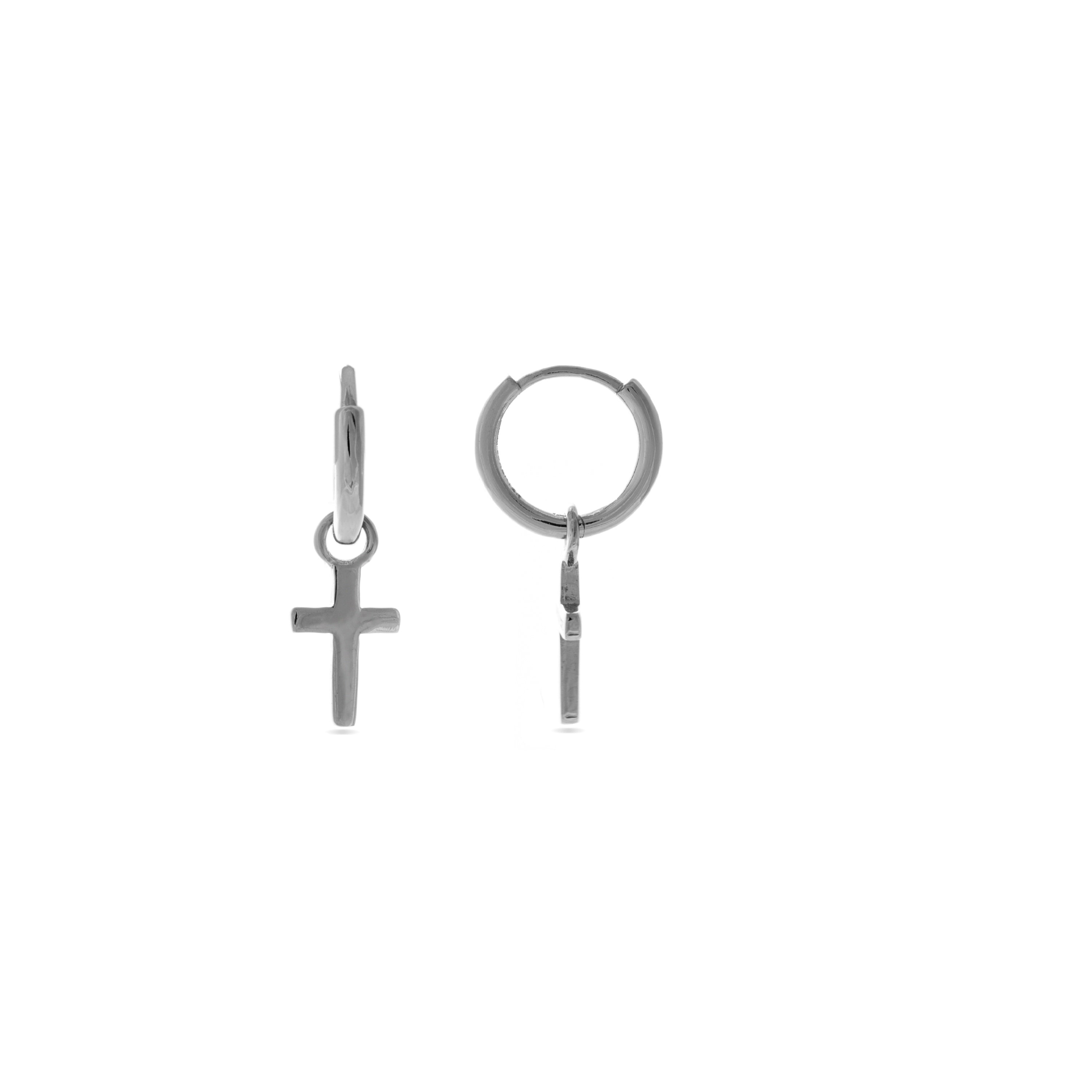 925 Sterling Silver Earrings with Rhodium Finish - Cross