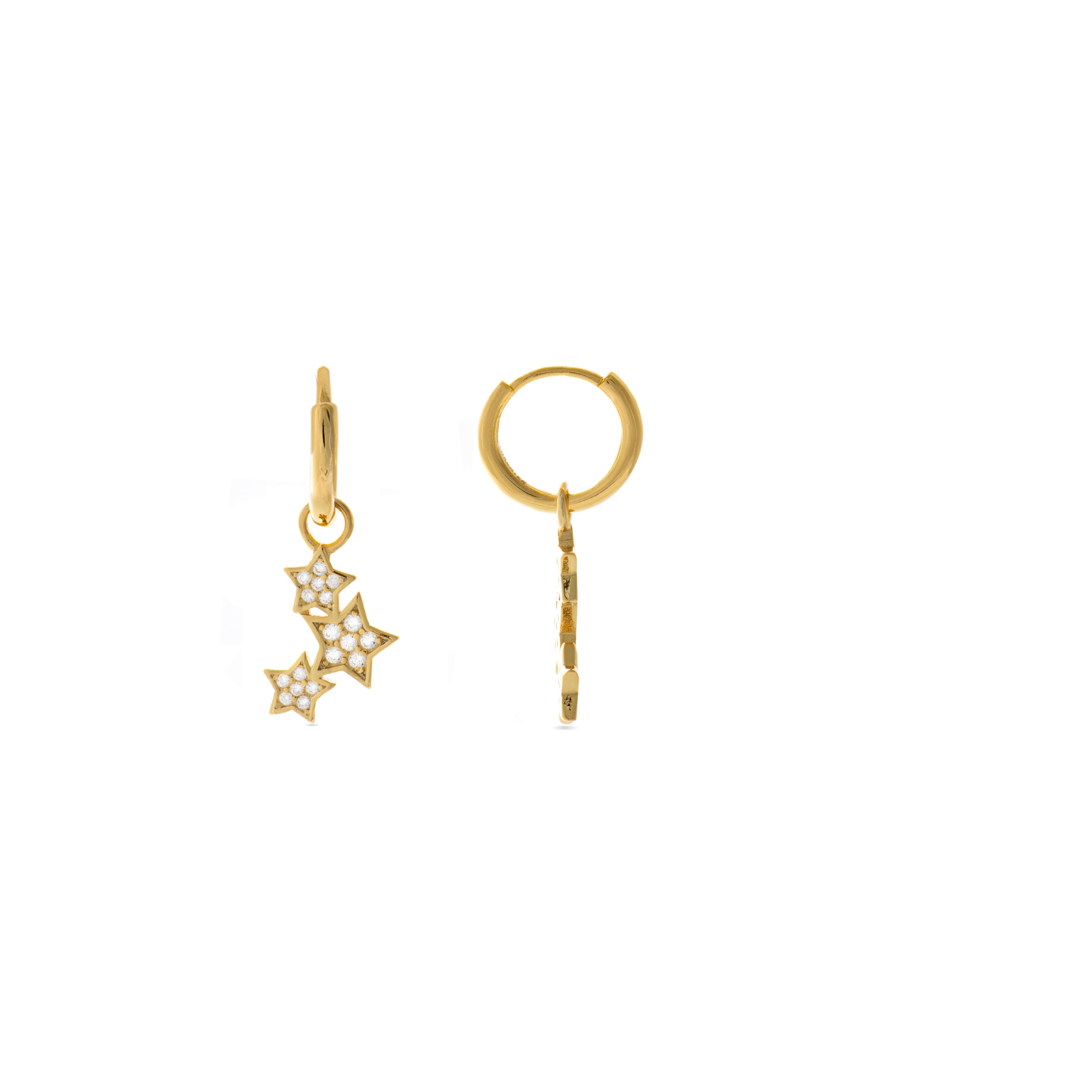 Brincos de Prata 925 com Zircônia Brilhante com acabamento em ouro amarelo 18K - Nien