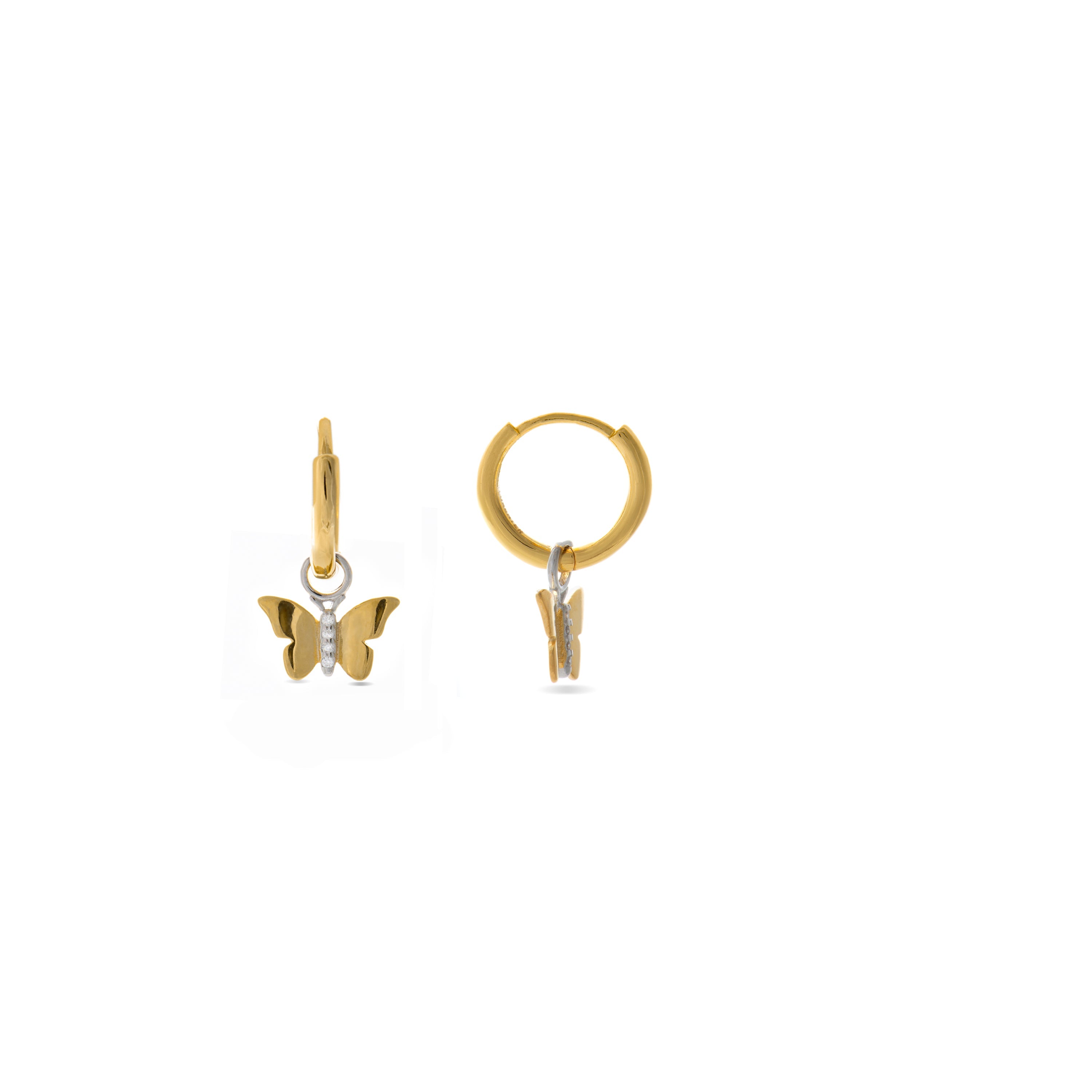 925 Sterling Silver Earrings with Brilliant Zirconia finished in 18K Yellow Gold - Butterfly