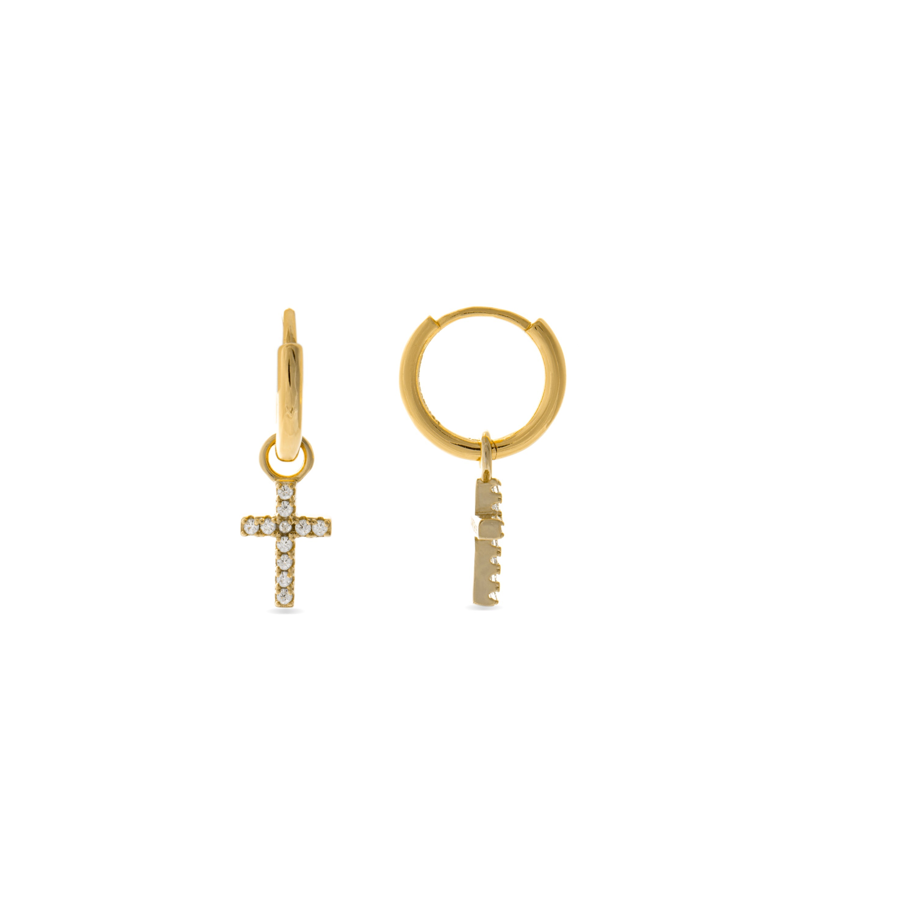 925 Sterling Silver Earrings with Brilliant Zirconia finished in 18K Yellow Gold - Cross