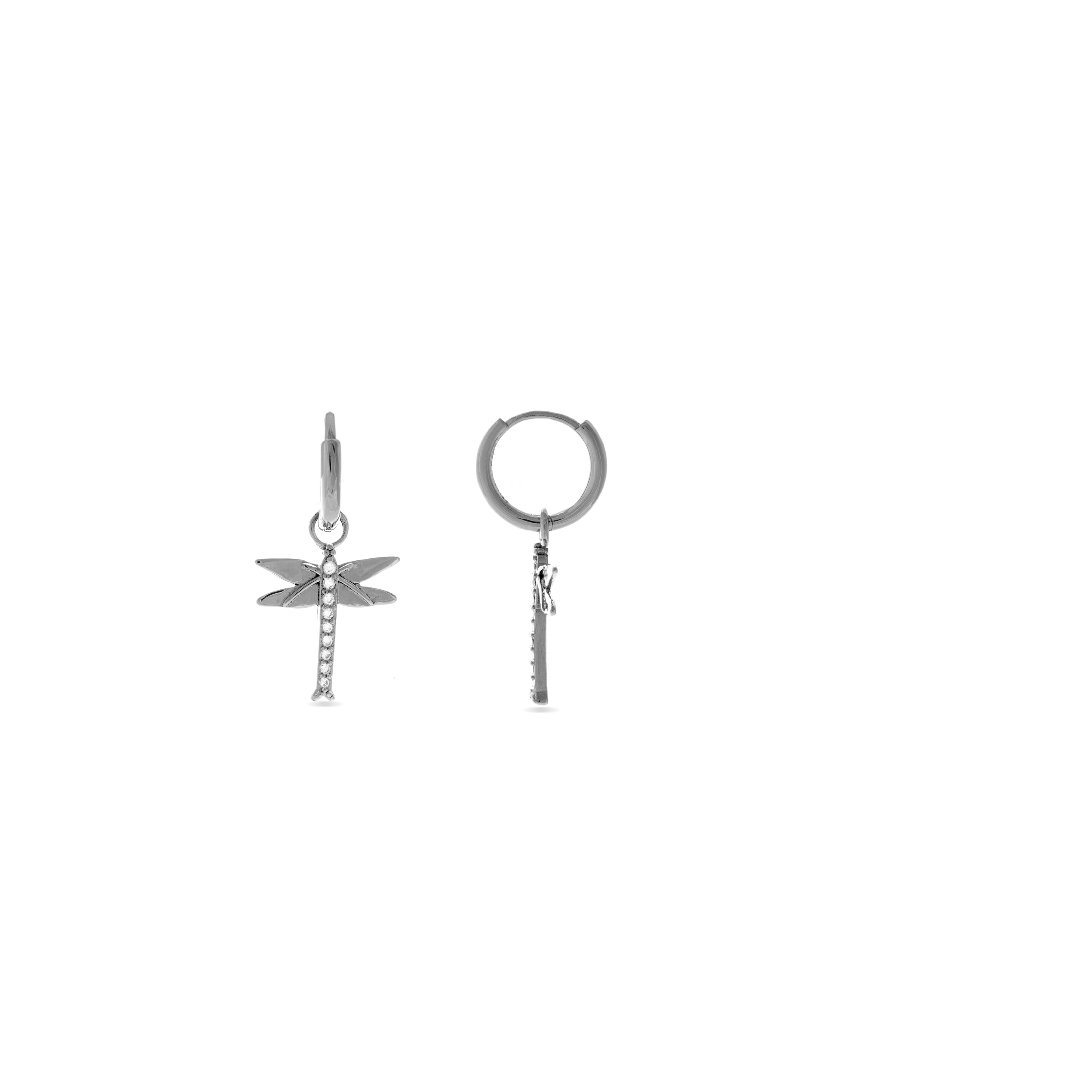 925 Sterling Silver Earrings with Rhodium-Plated Brilliant Zirconia - Dragonfly