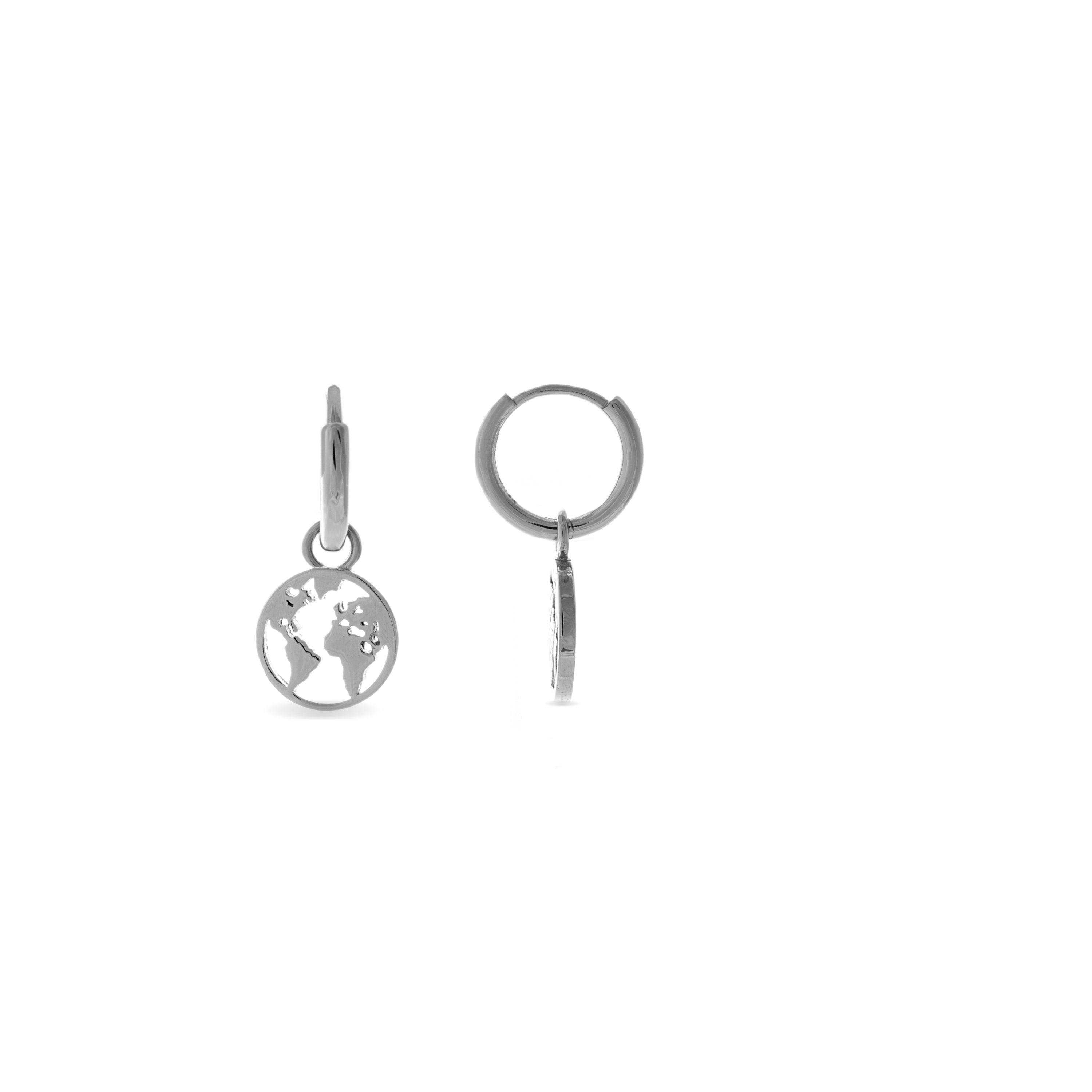 925 Sterling Silver Earrings with Rhodium Finish - World