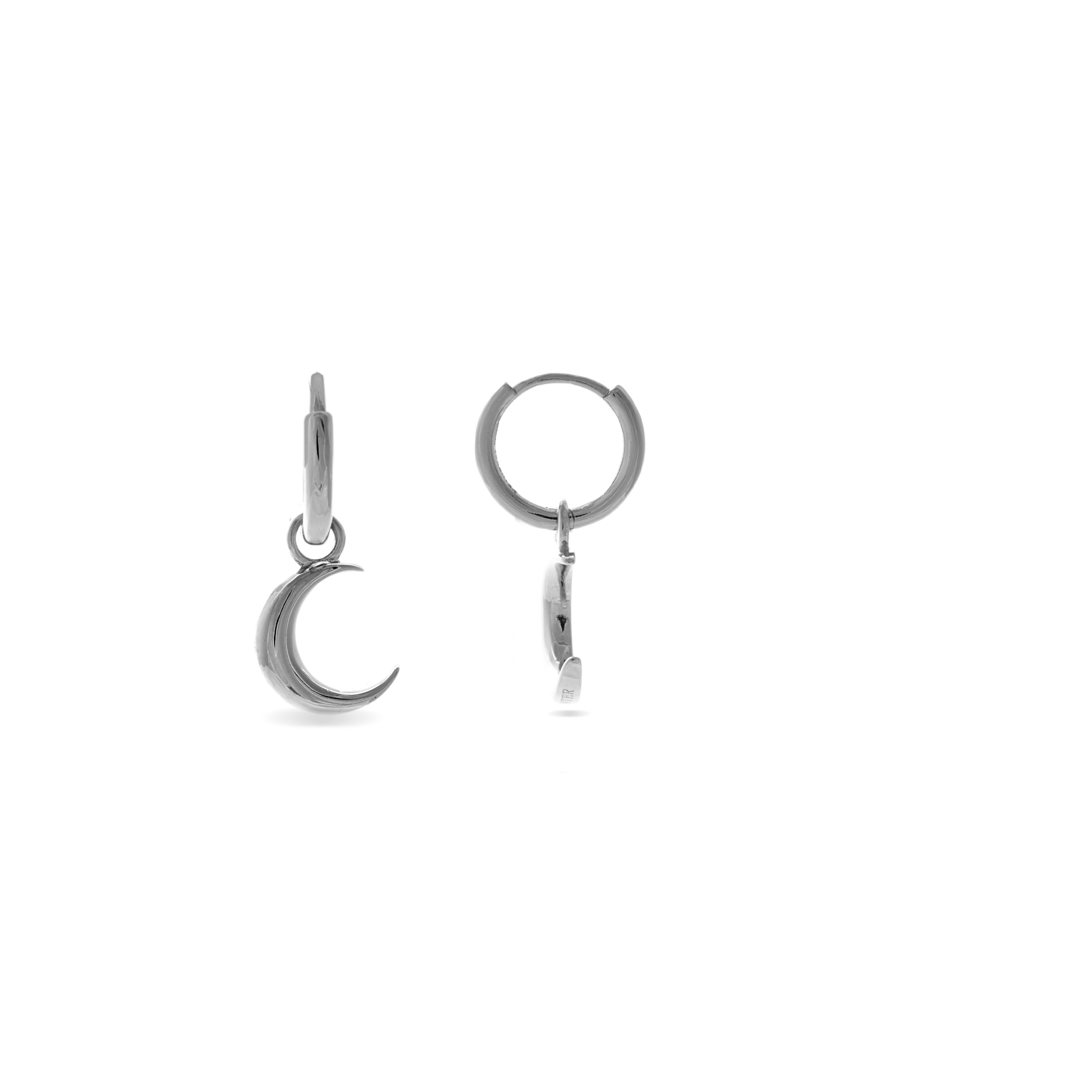 925 Sterling Silver Earrings with Rhodium Finish - Crescent