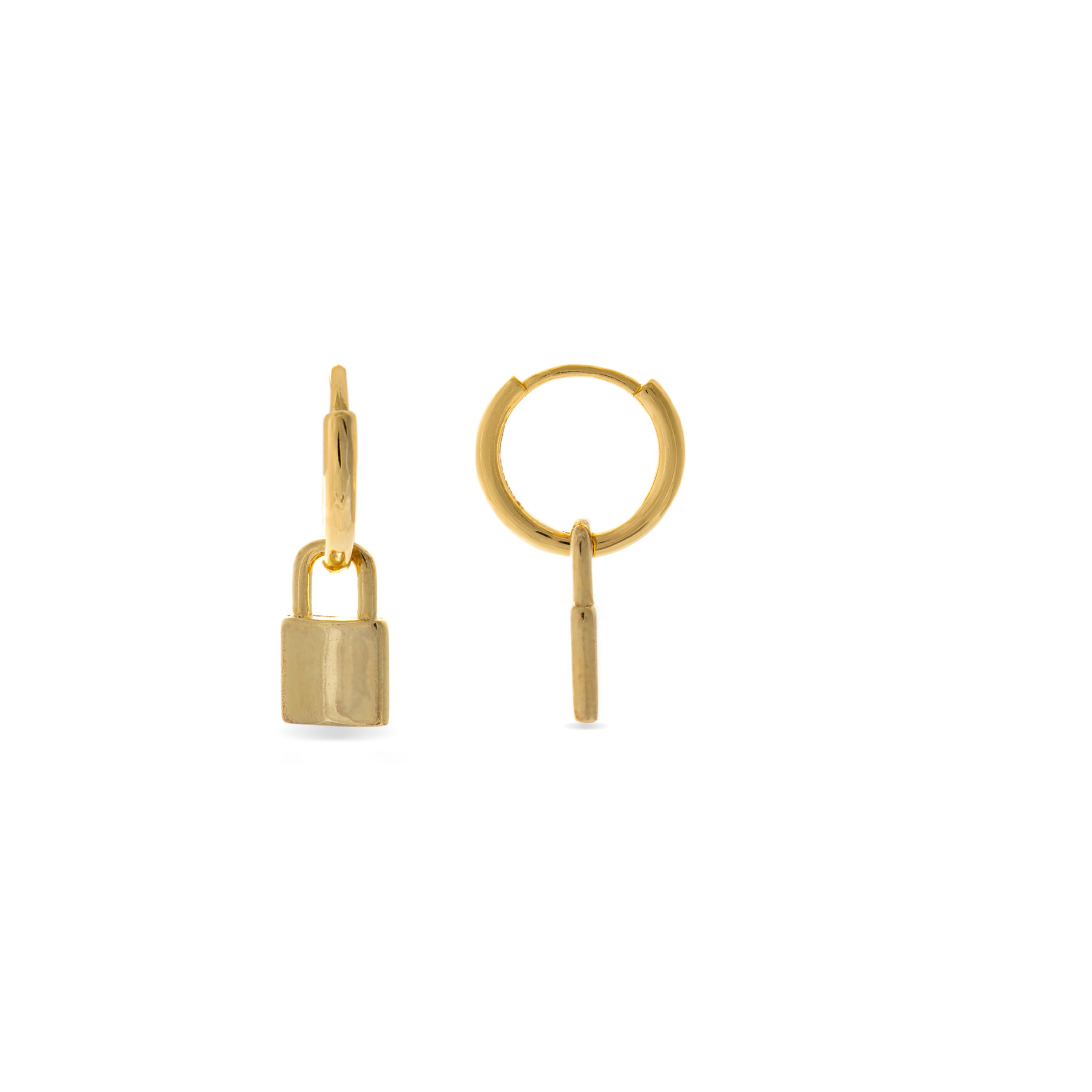 925 Sterling Silver Earrings with Brilliant Zirconia finished in 18K Yellow Gold - Padlock