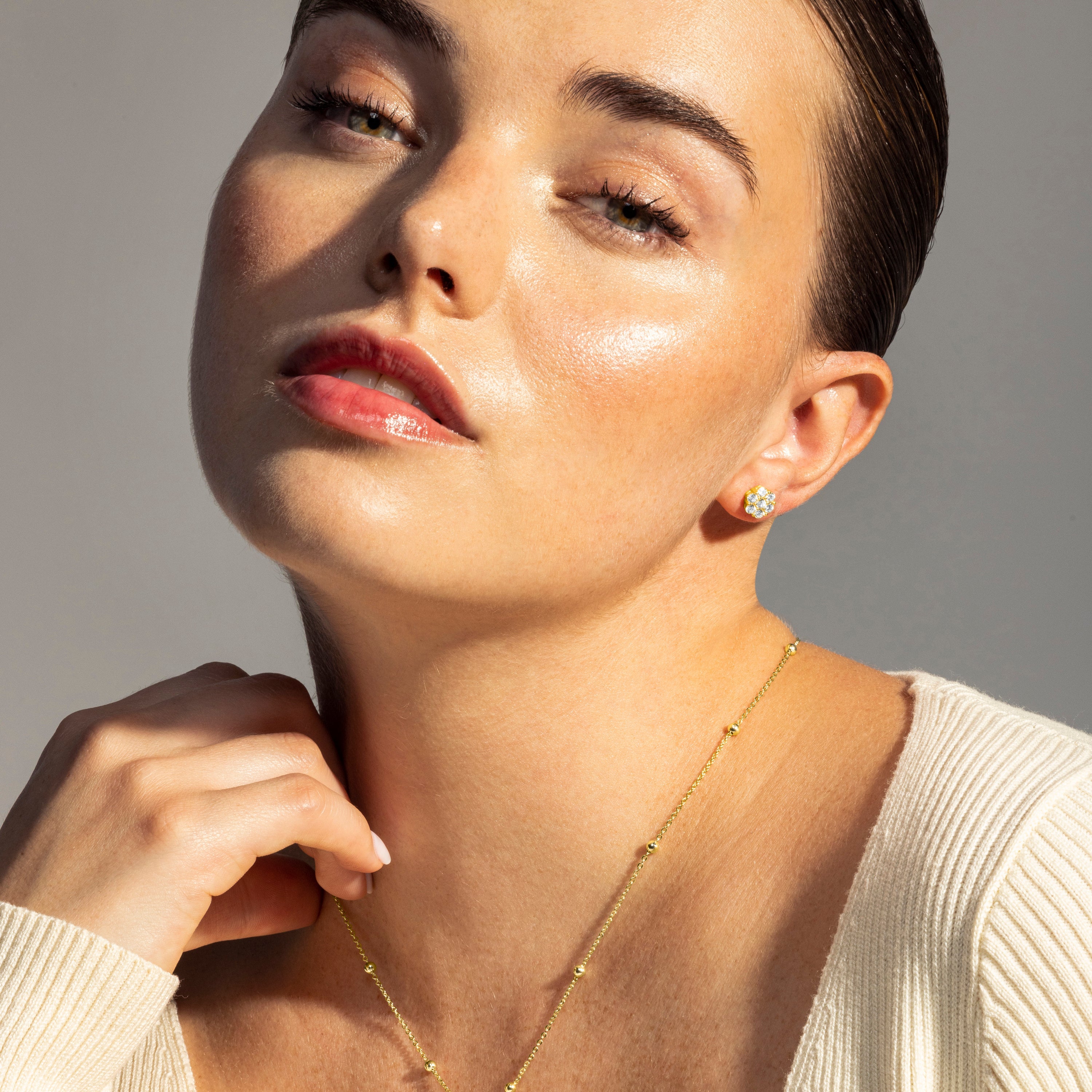 925 Sterling Silver Earrings with Brilliant Zirconia Finished in 18K Yellow Gold - Hudur