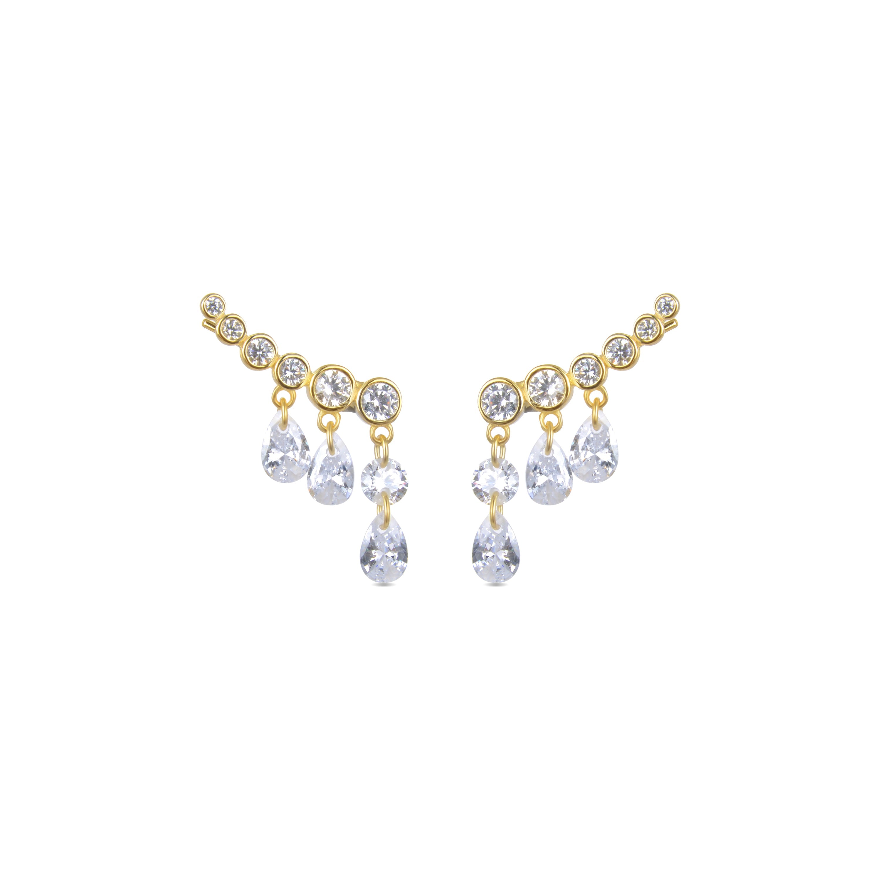 925 Sterling Silver Earrings with Brilliant Zirconia finished in 18K Yellow Gold - Cakhi