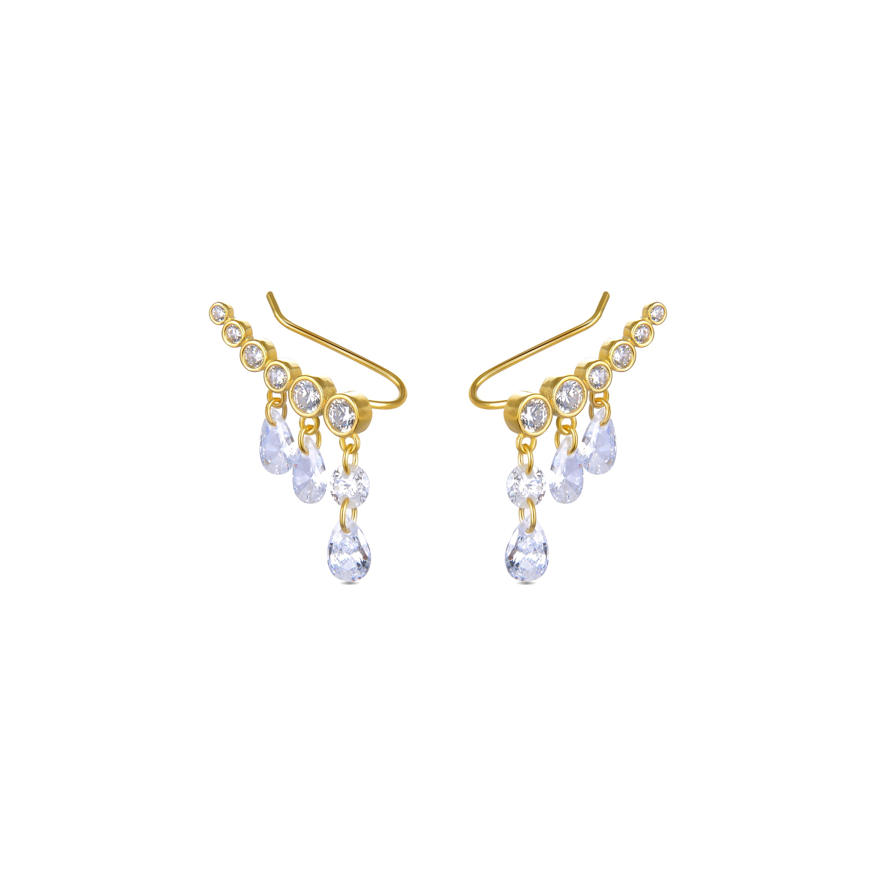 925 Sterling Silver Earrings with Brilliant Zirconia finished in 18K Yellow Gold - Cakhi