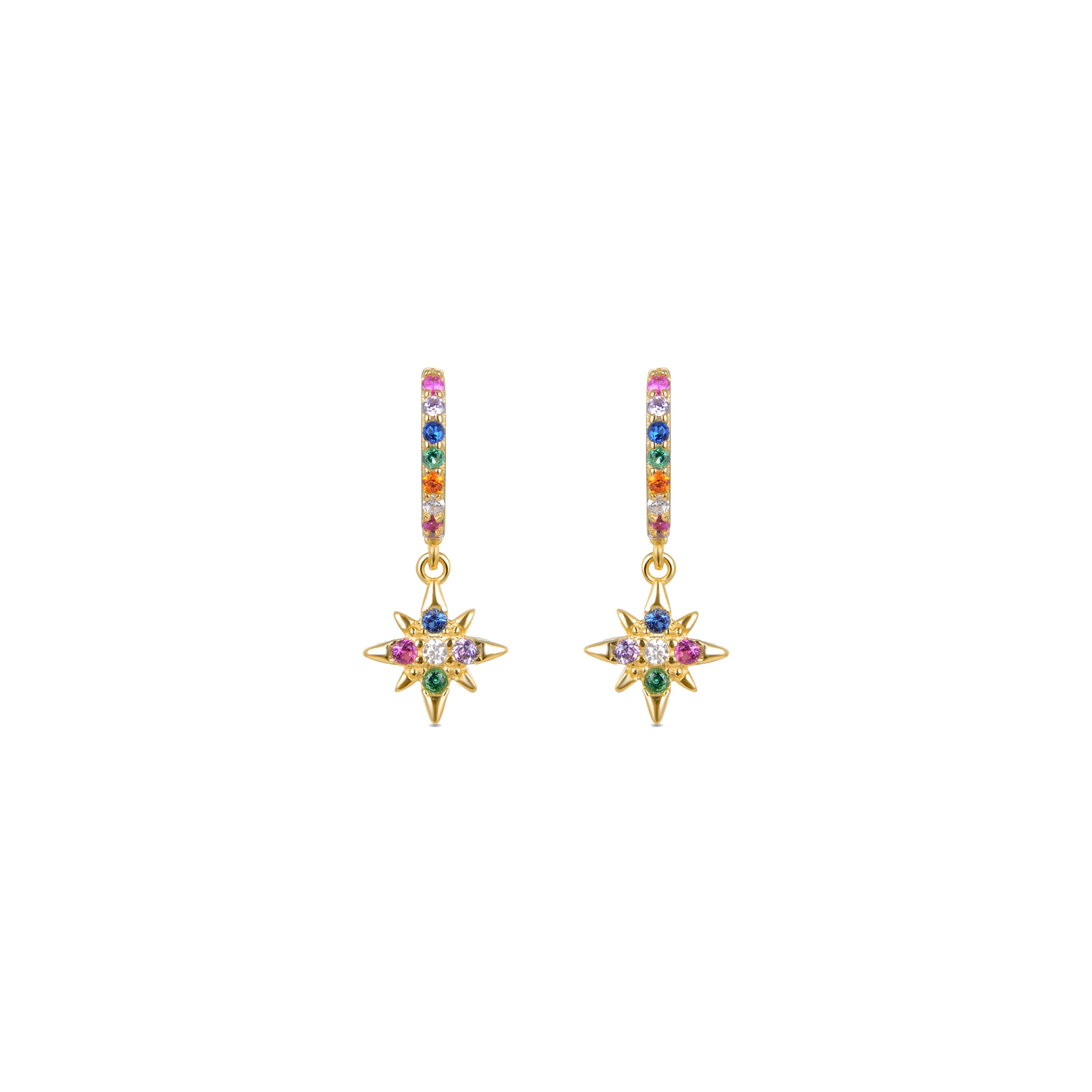 925 Sterling Silver Earrings with Multicolor Zirconia Finished in 18K Yellow Gold - Siba