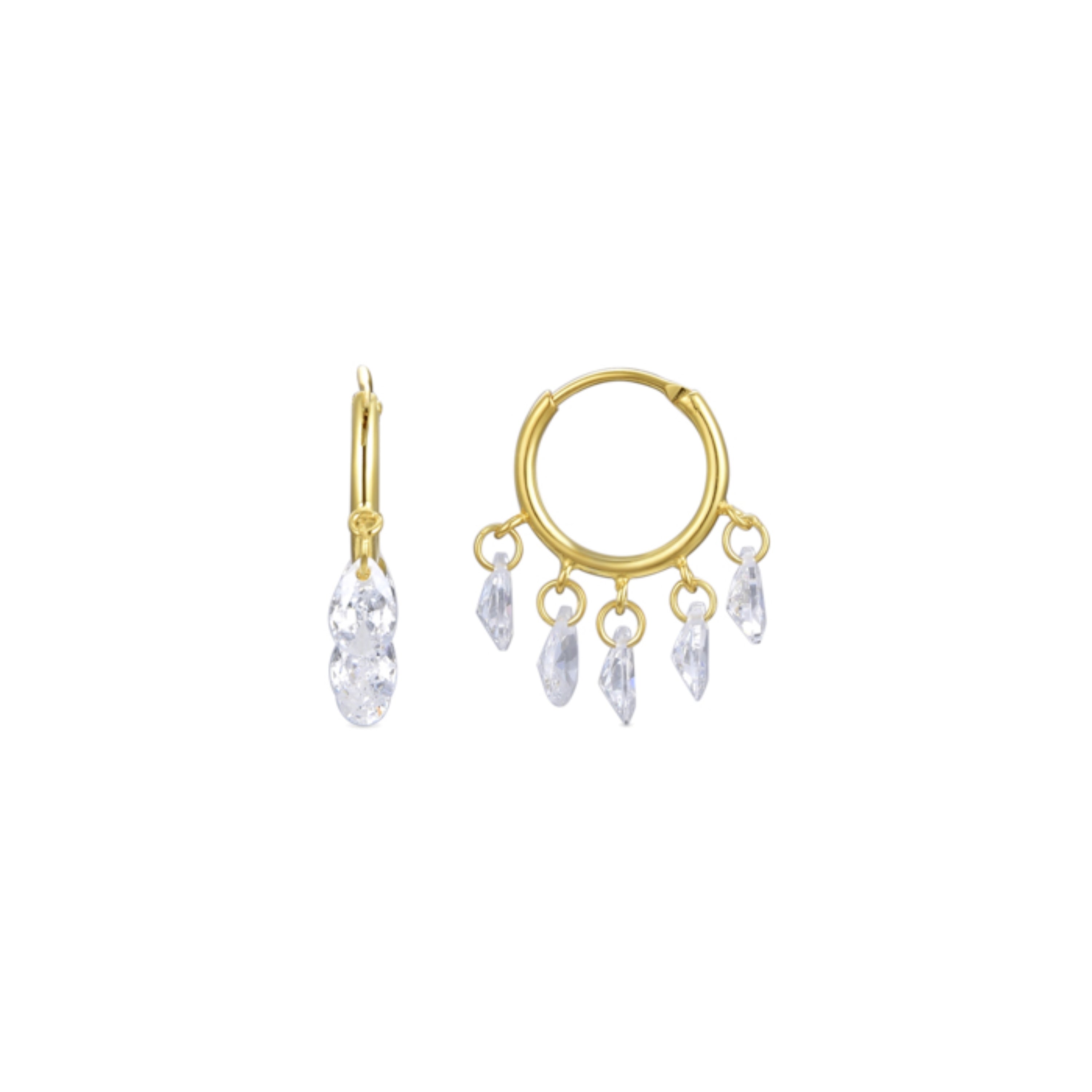 925 Sterling Silver Earrings with Brilliant Zirconia finished in 18K Yellow Gold - Onxo