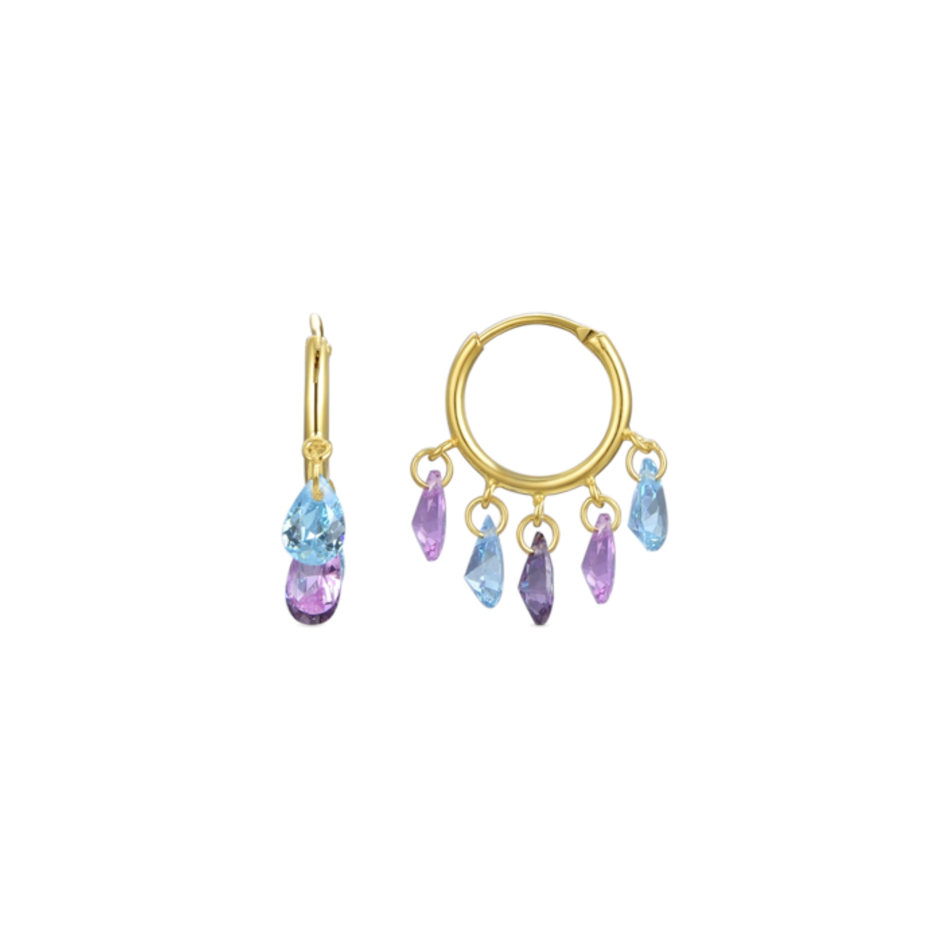 925 Sterling Silver Earrings with Multicolor Zirconia Finished in 18K Yellow Gold - Onxo