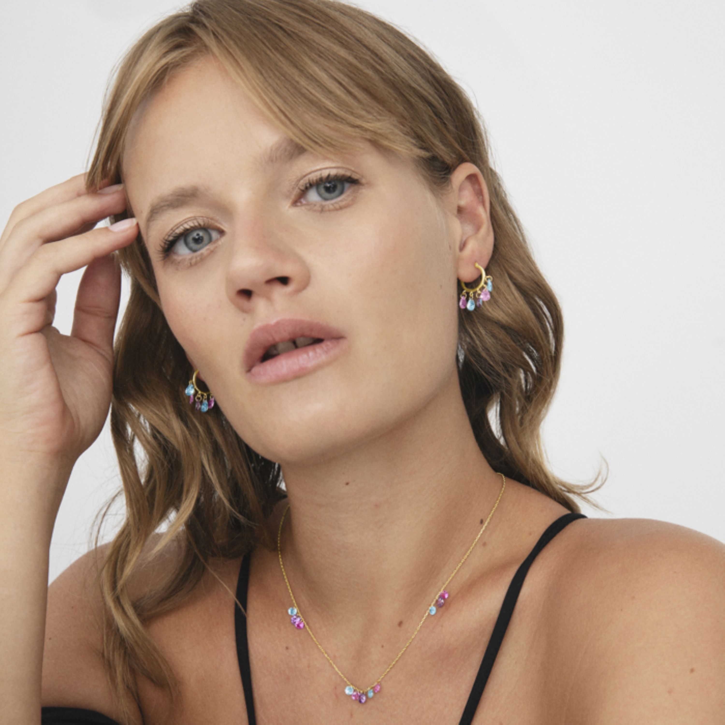 925 Sterling Silver Earrings with Multicolor Zirconia Finished in 18K Yellow Gold - Onxo