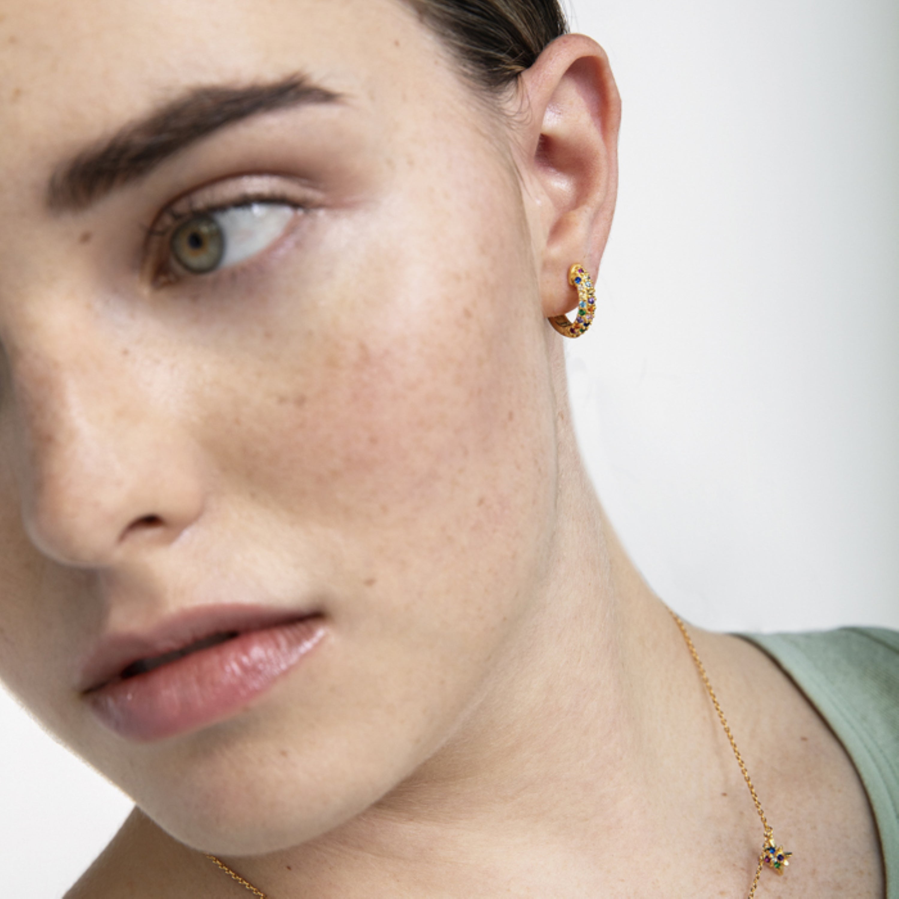 925 Sterling Silver Earrings with Multicolor Zirconia Finished in 18K Yellow Gold - Iralda