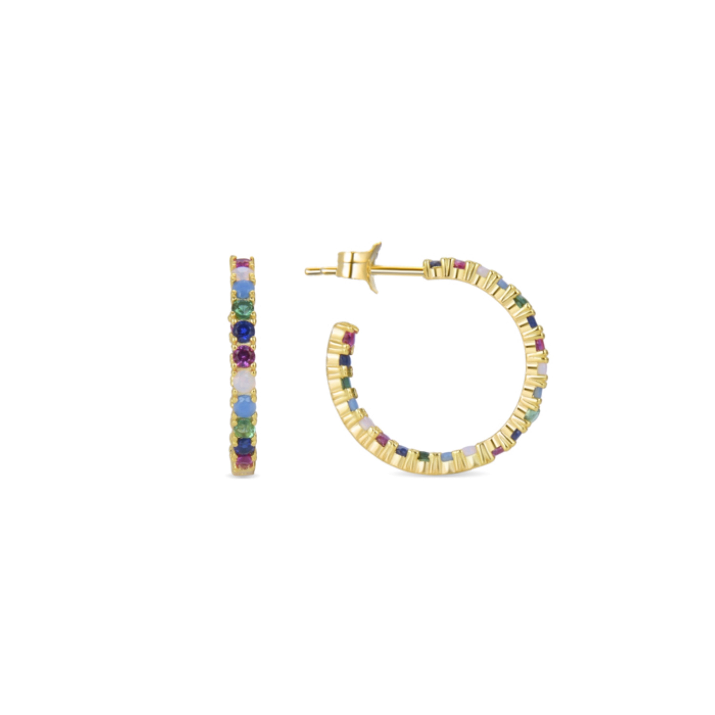 925 Sterling Silver Earrings with Multicolor Zirconia Finished in 18K Yellow Gold - Azarlo