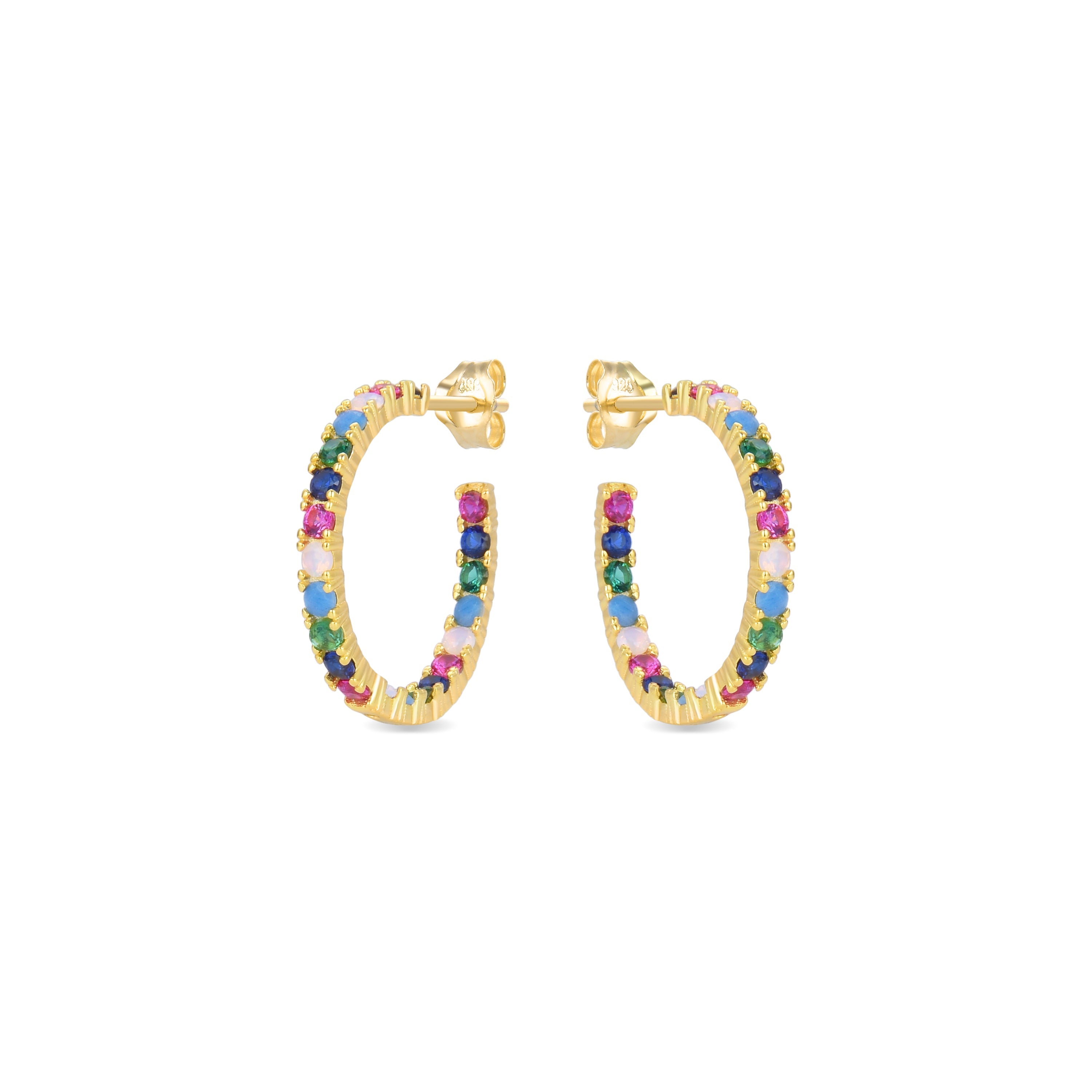 925 Sterling Silver Earrings with Multicolor Zirconia Finished in 18K Yellow Gold - Azarlo