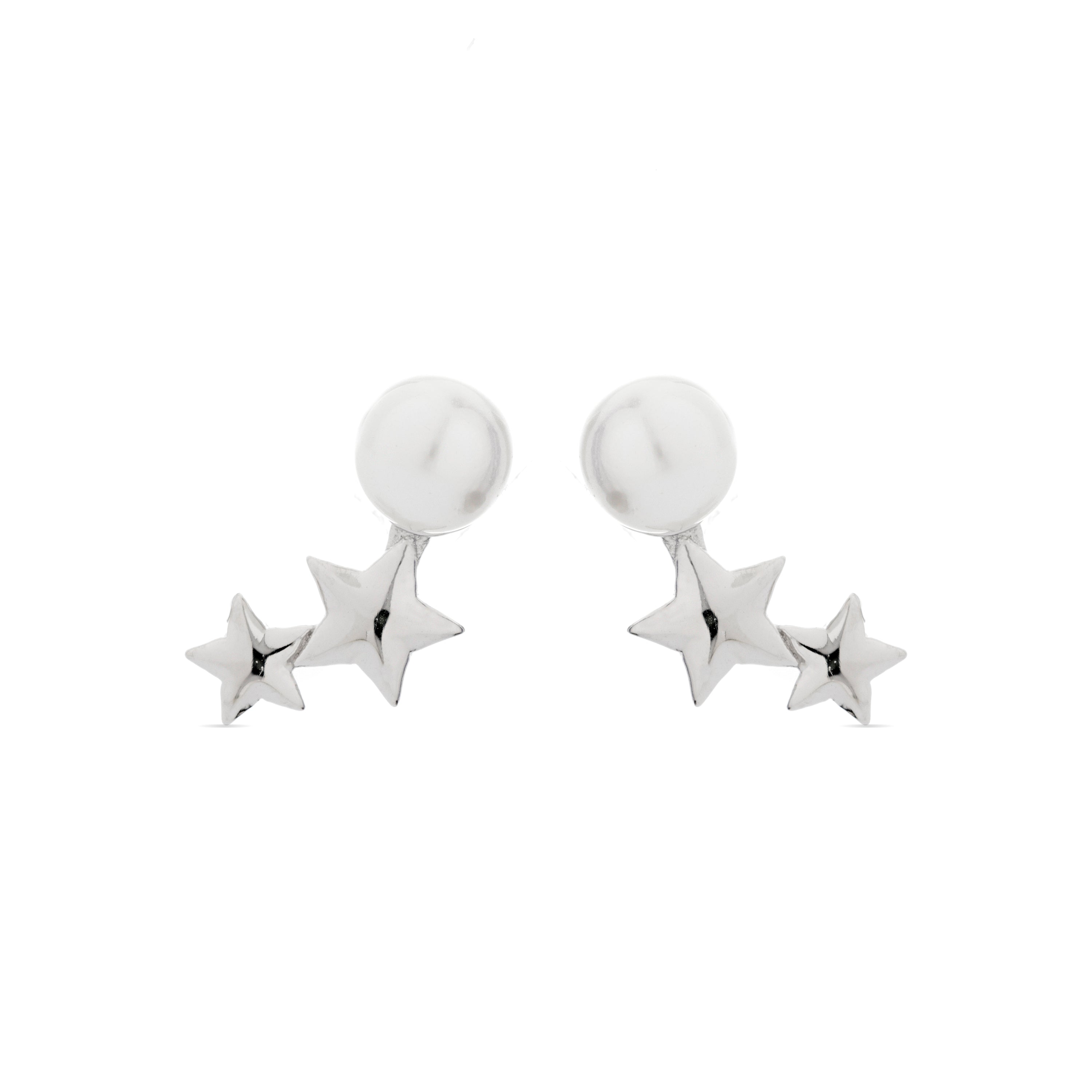 925 Sterling Silver Earrings with White Pearl, Rhodium Finish - Tinvia