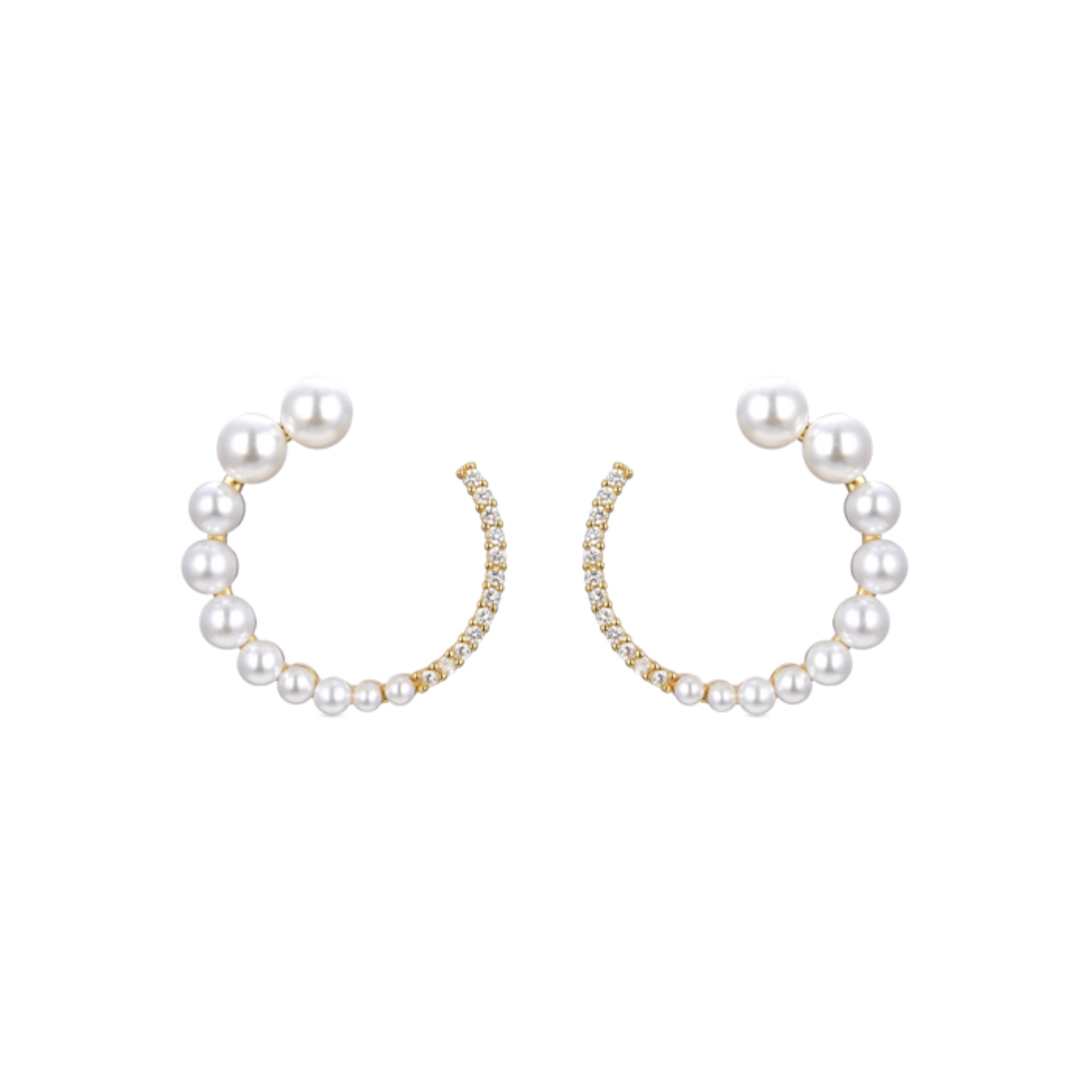 925 Sterling Silver Earrings with White Pearl Finished in 18K Yellow Gold - Rymoth