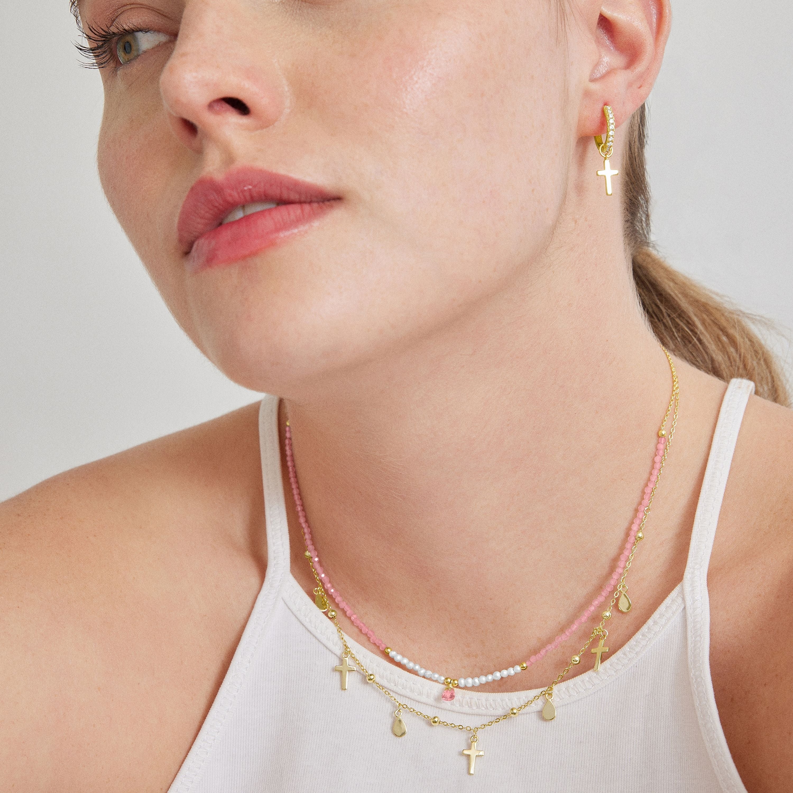 925 Sterling Silver Earrings with Brilliant Zirconia Finished in 18K Yellow Gold - Redri