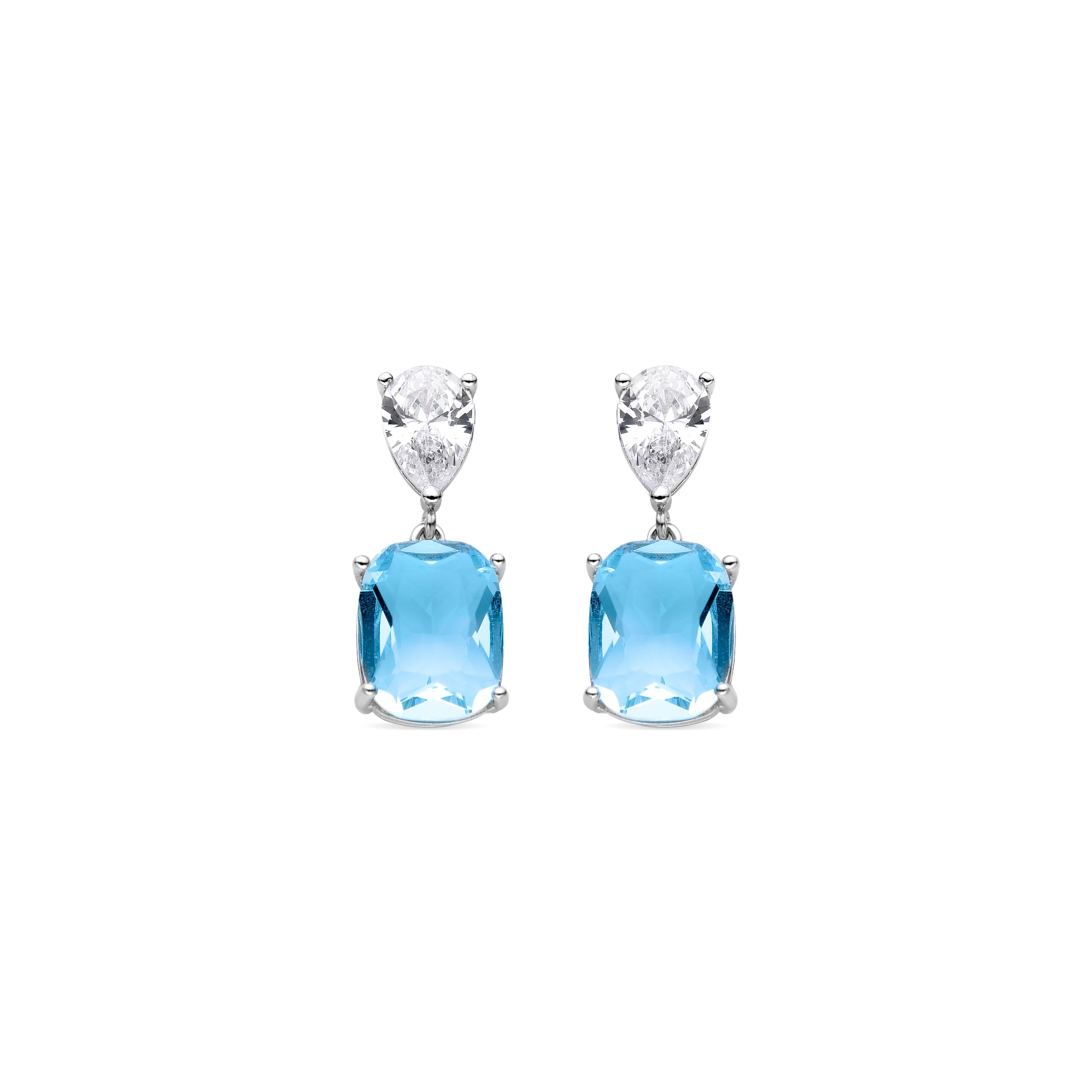 925 Sterling Silver Earrings with Aquamarine Zirconia, Rhodium Finish - Himal
