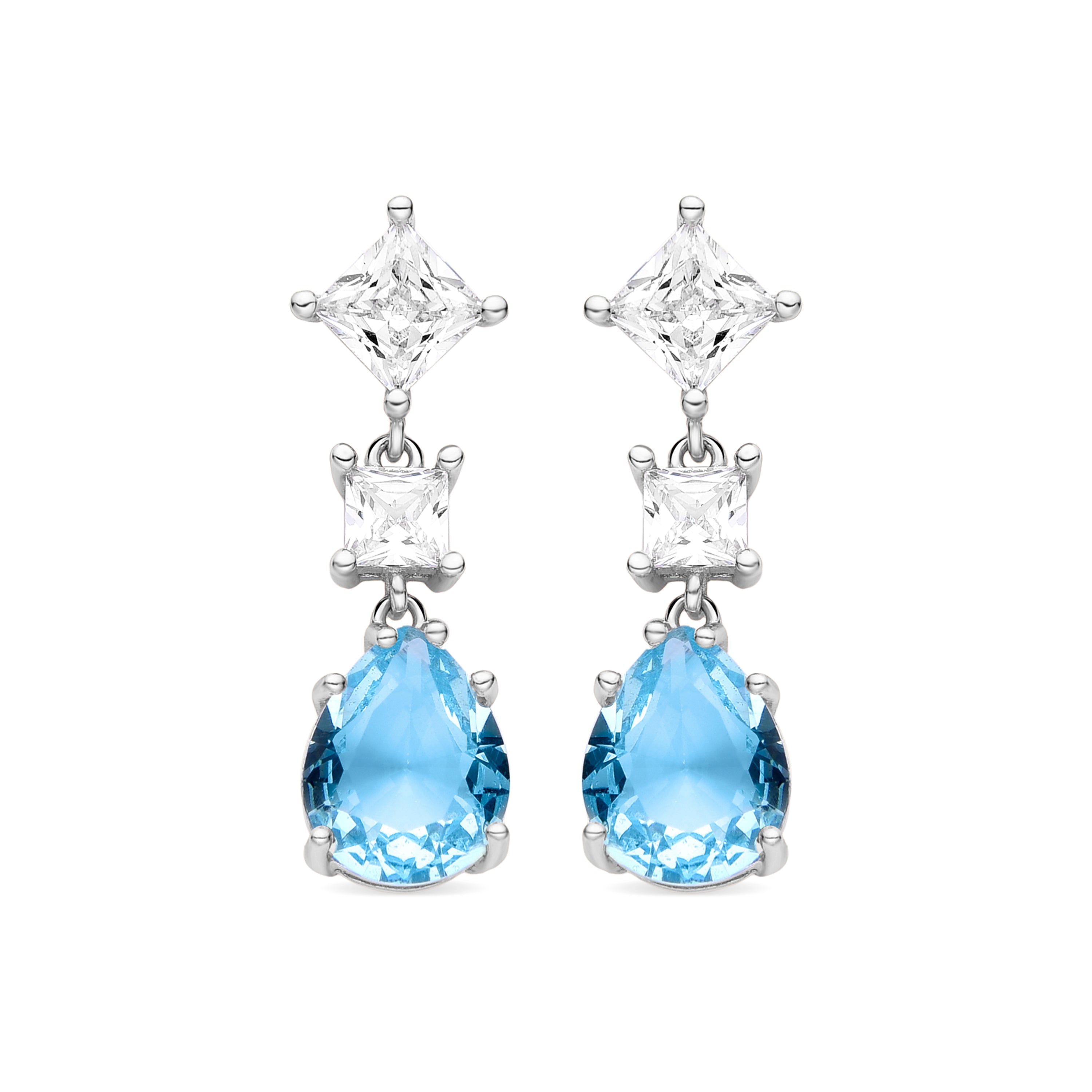 925 Sterling Silver Earrings with Aquamarine Zirconia, Rhodium Finish - Goli