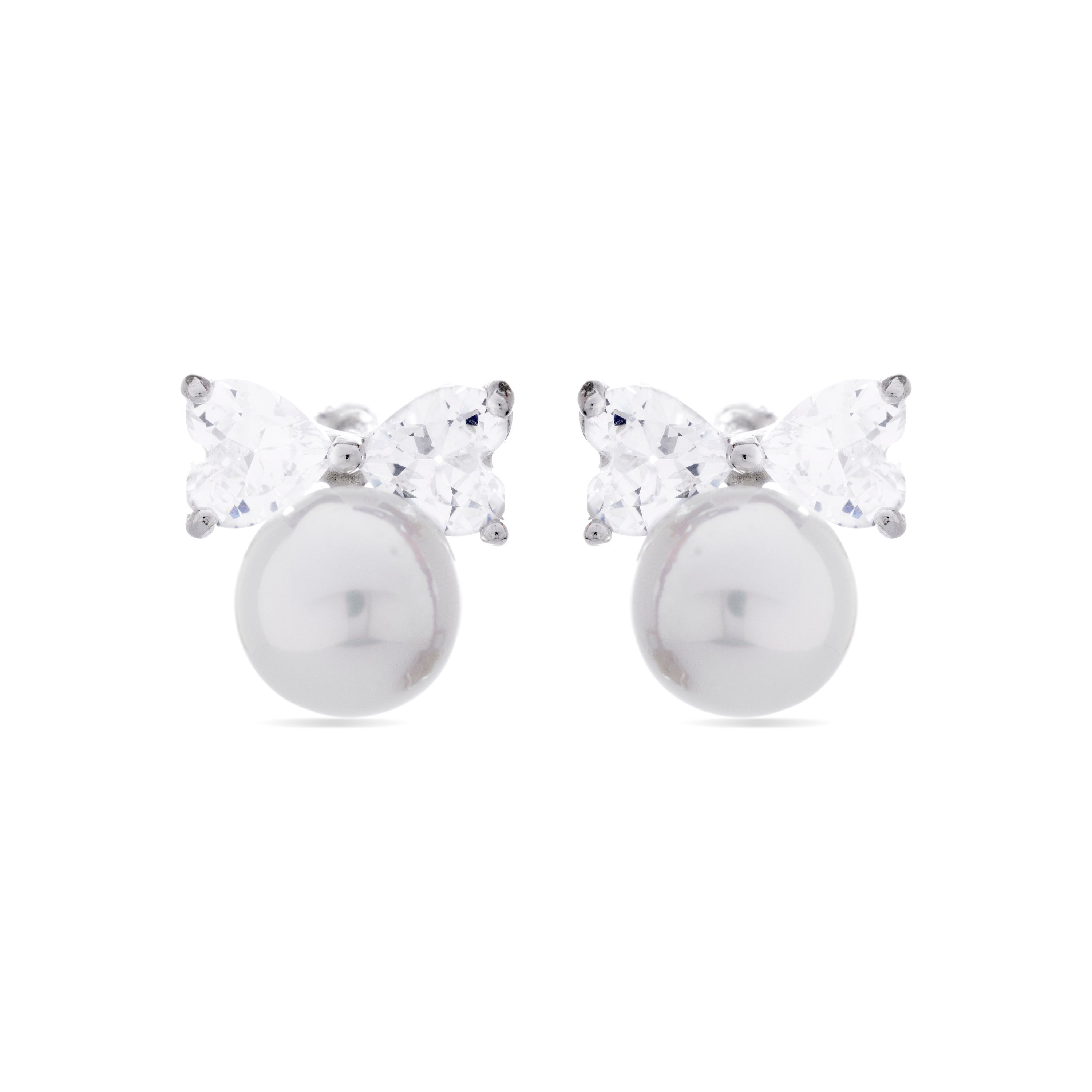 925 Sterling Silver Earrings with White Pearl, Rhodium Finish - Theria