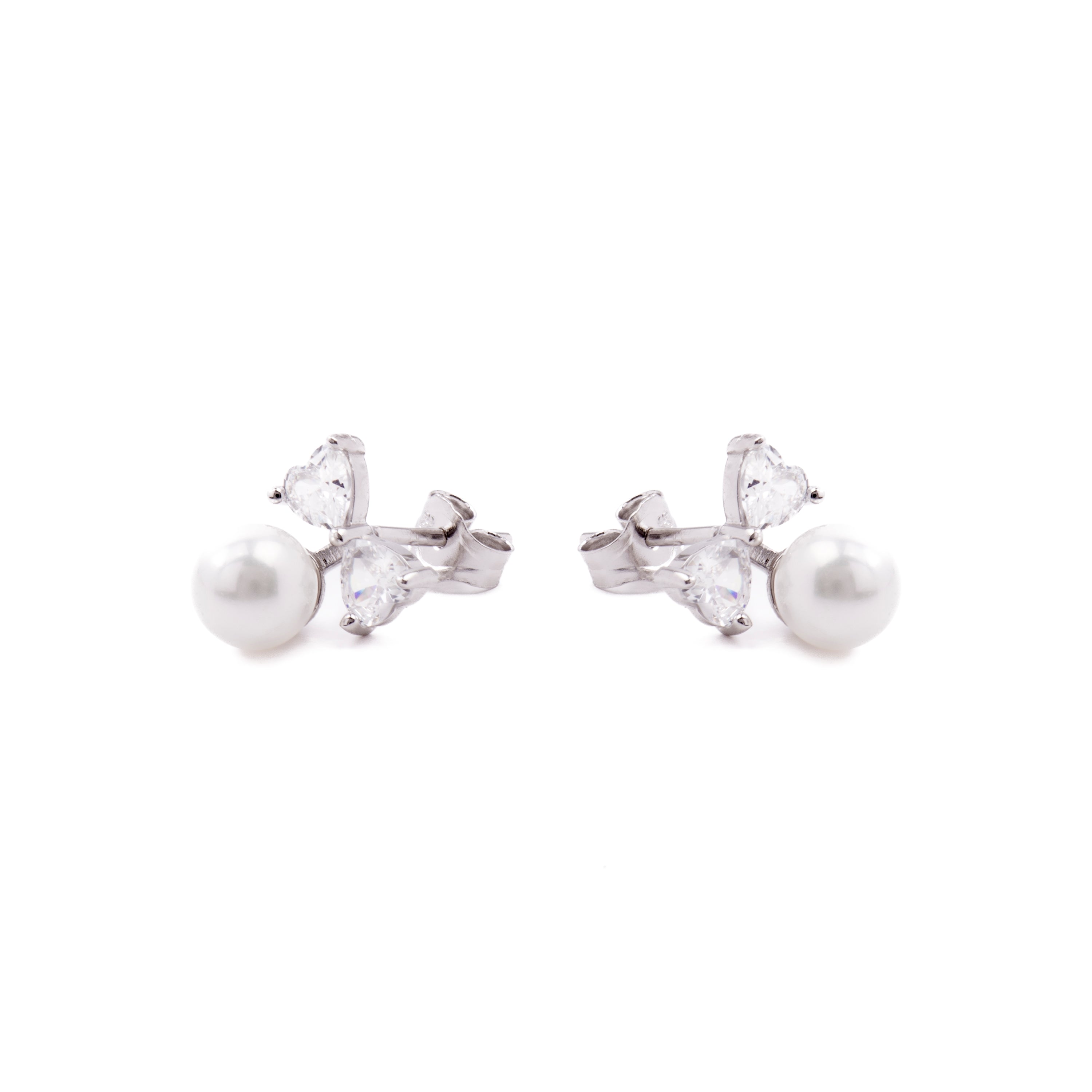 925 Sterling Silver Earrings with White Pearl, Rhodium Finish - Theria