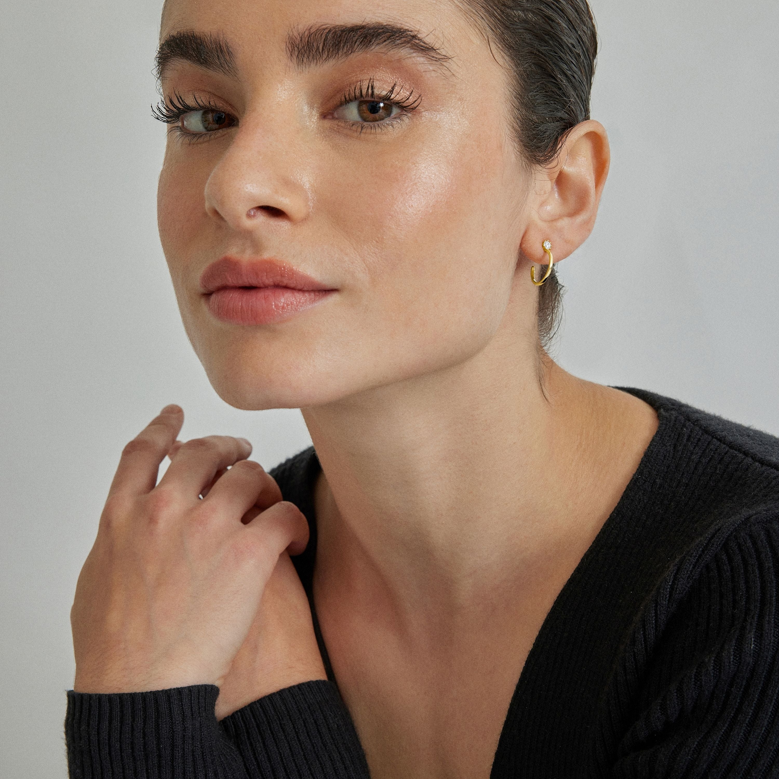 925 Sterling Silver Earrings with Brilliant Zirconia Finished in 18K Yellow Gold - Nazta