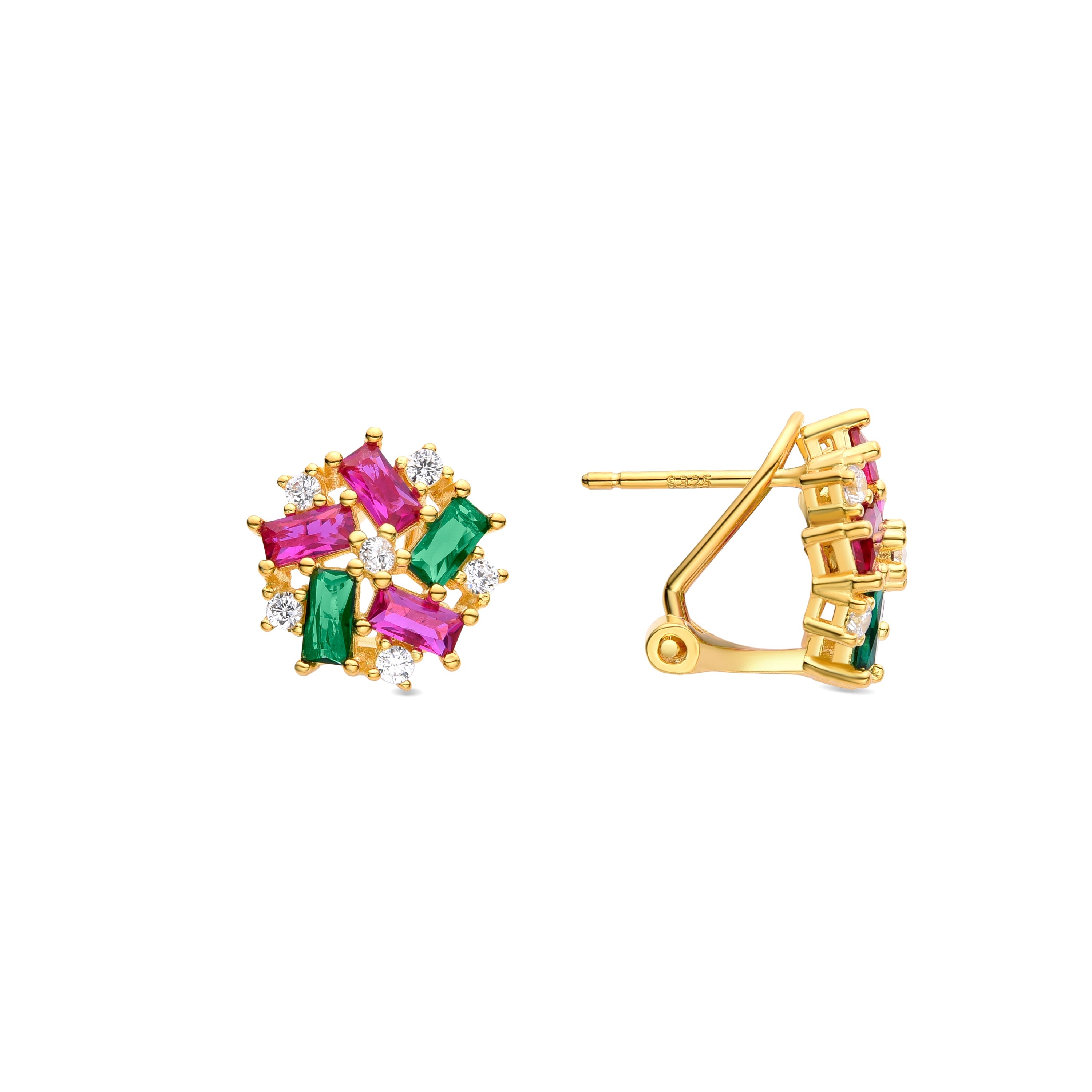 925 Sterling Silver Earrings with Multicolor Zirconia Finished in 18K Yellow Gold - Wewi