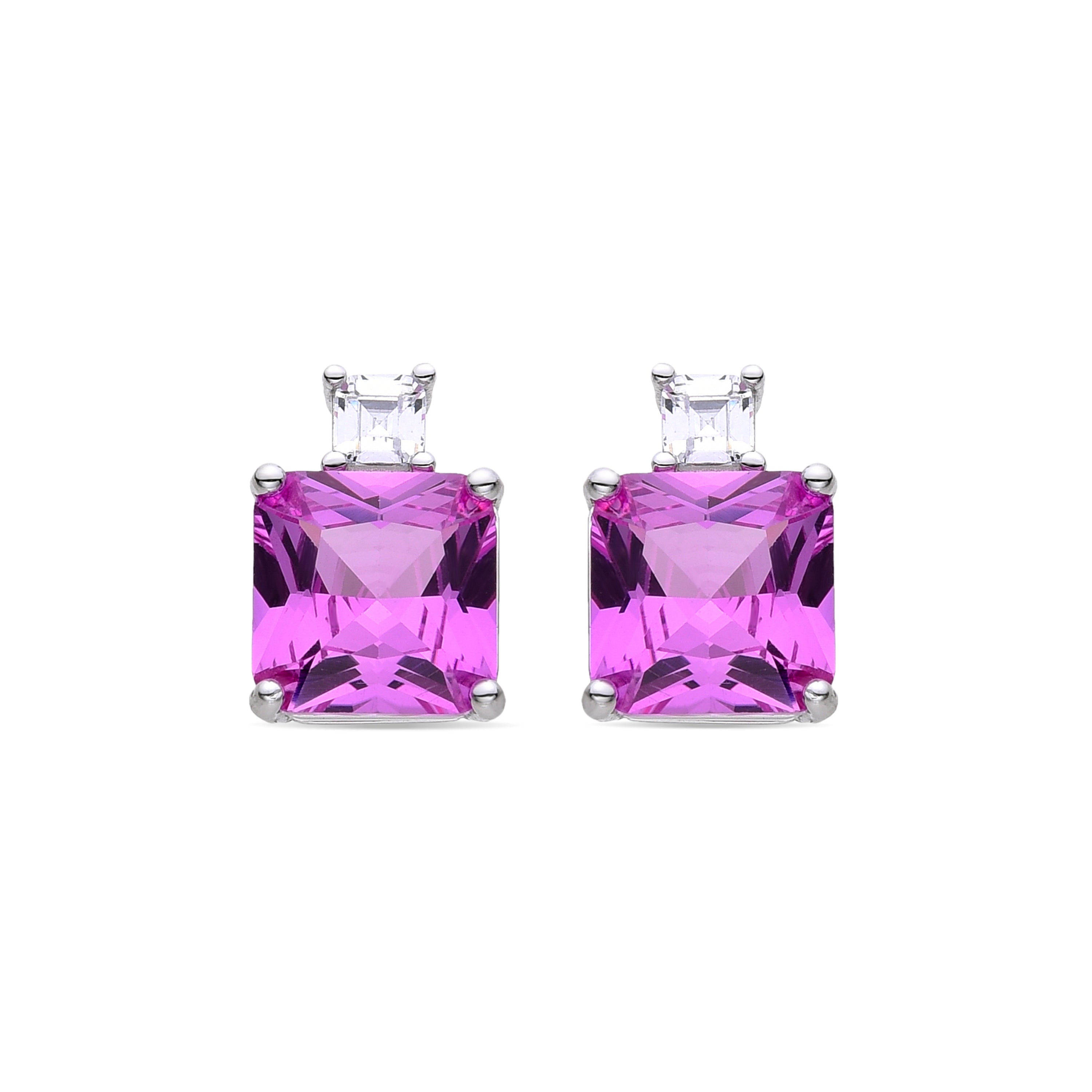 925 Sterling Silver Earrings with Ruby Zirconia and Rhodium Finish - Lizba