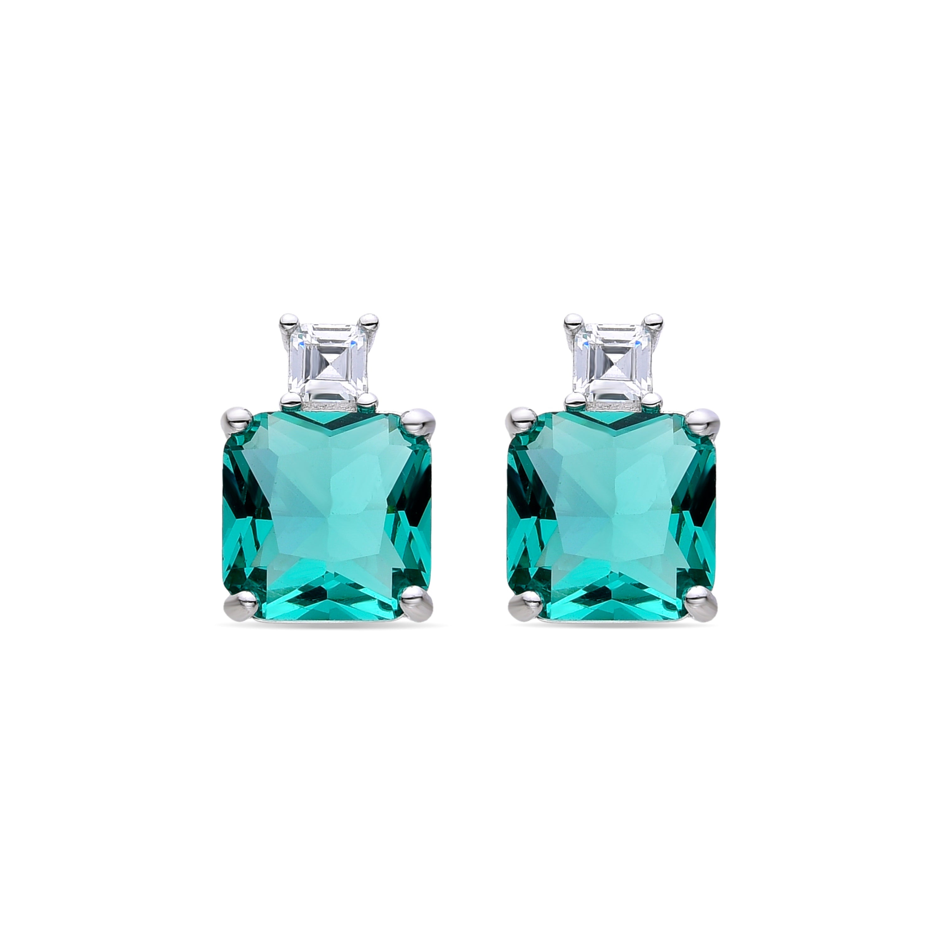 925 Sterling Silver Earrings with Emerald Zirconia, Rhodium Finish - Lizba
