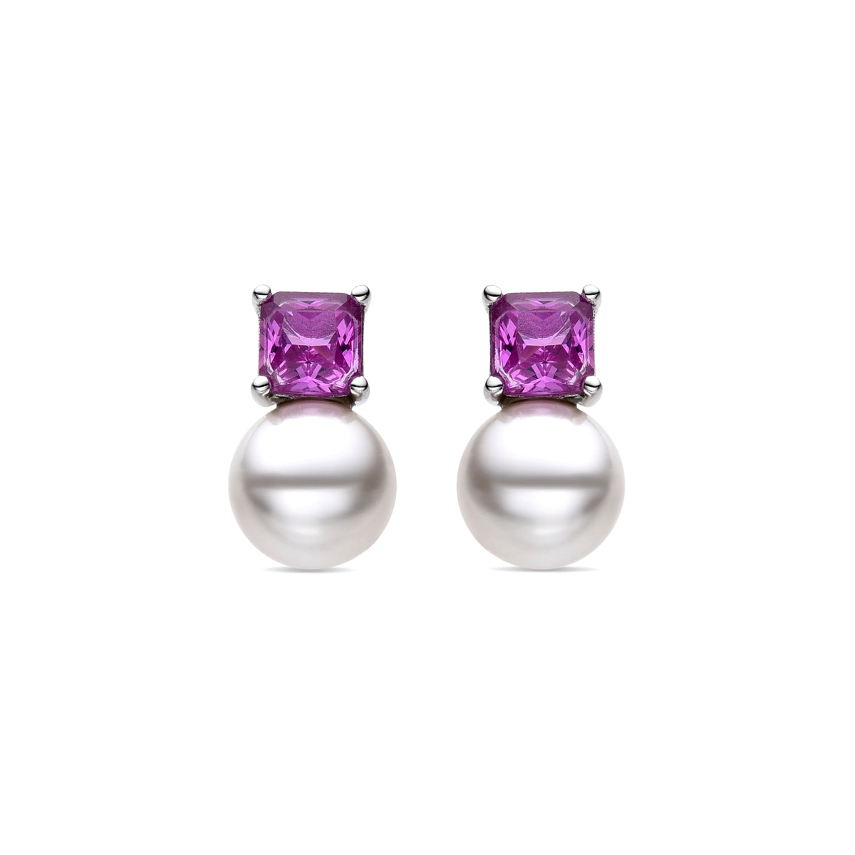 925 Sterling Silver Earrings with Ruby Zirconia and Rhodium Finish - Amvis