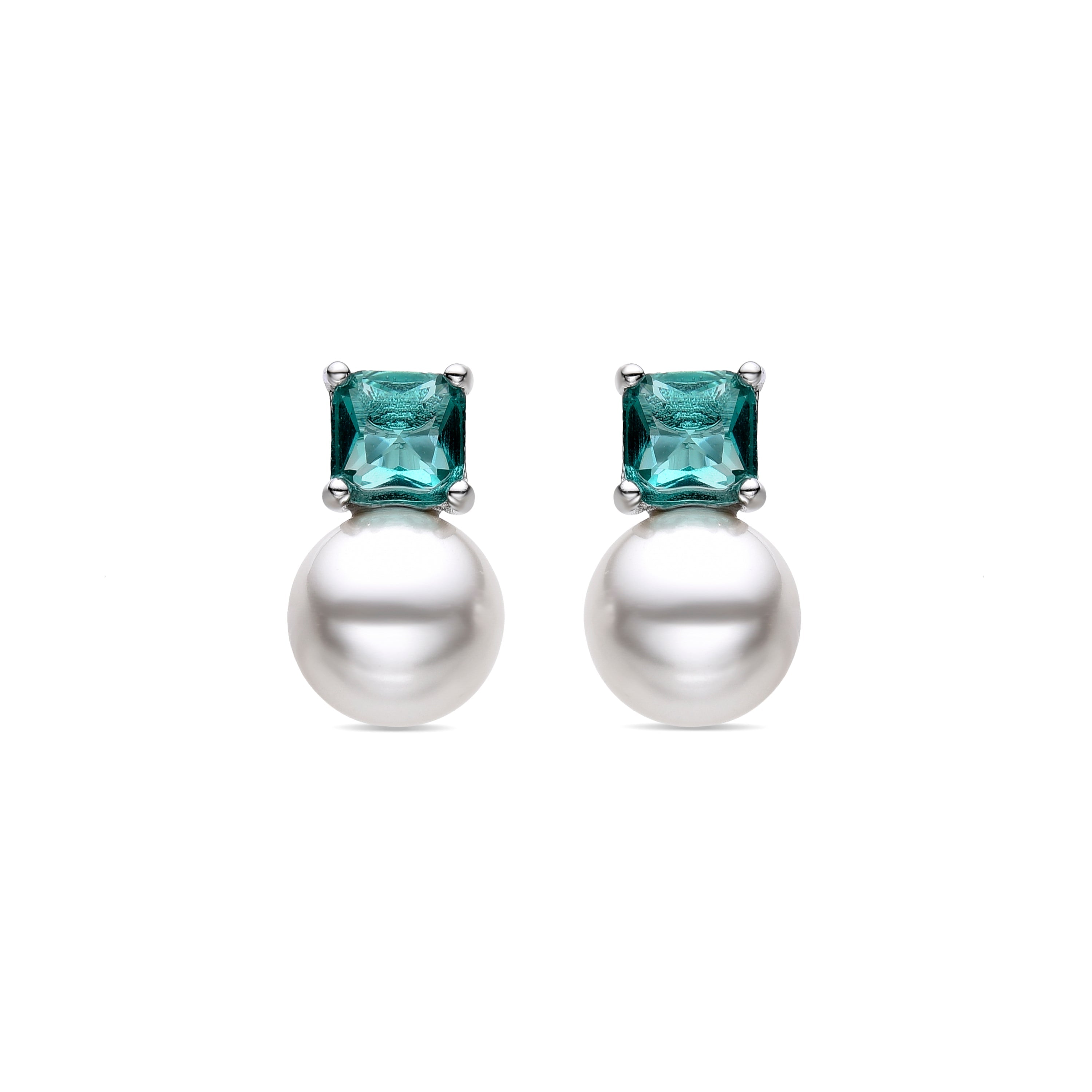 925 Sterling Silver Earrings with Emerald Zirconia, Rhodium Finish - Amvis