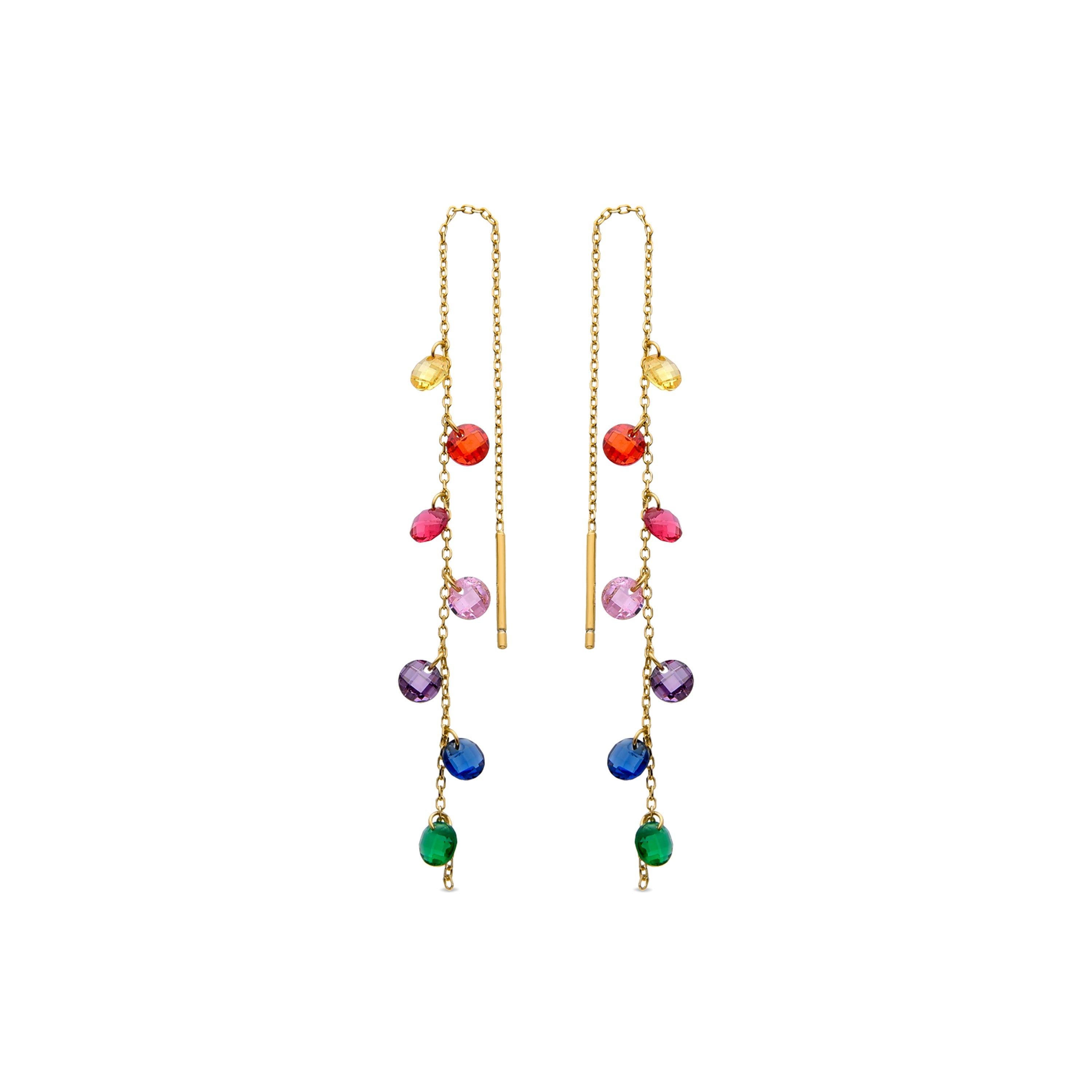 Pendientes de Plata de Ley 925 con Circonita Multicolor acabados en oro amarillo 18K - Melne