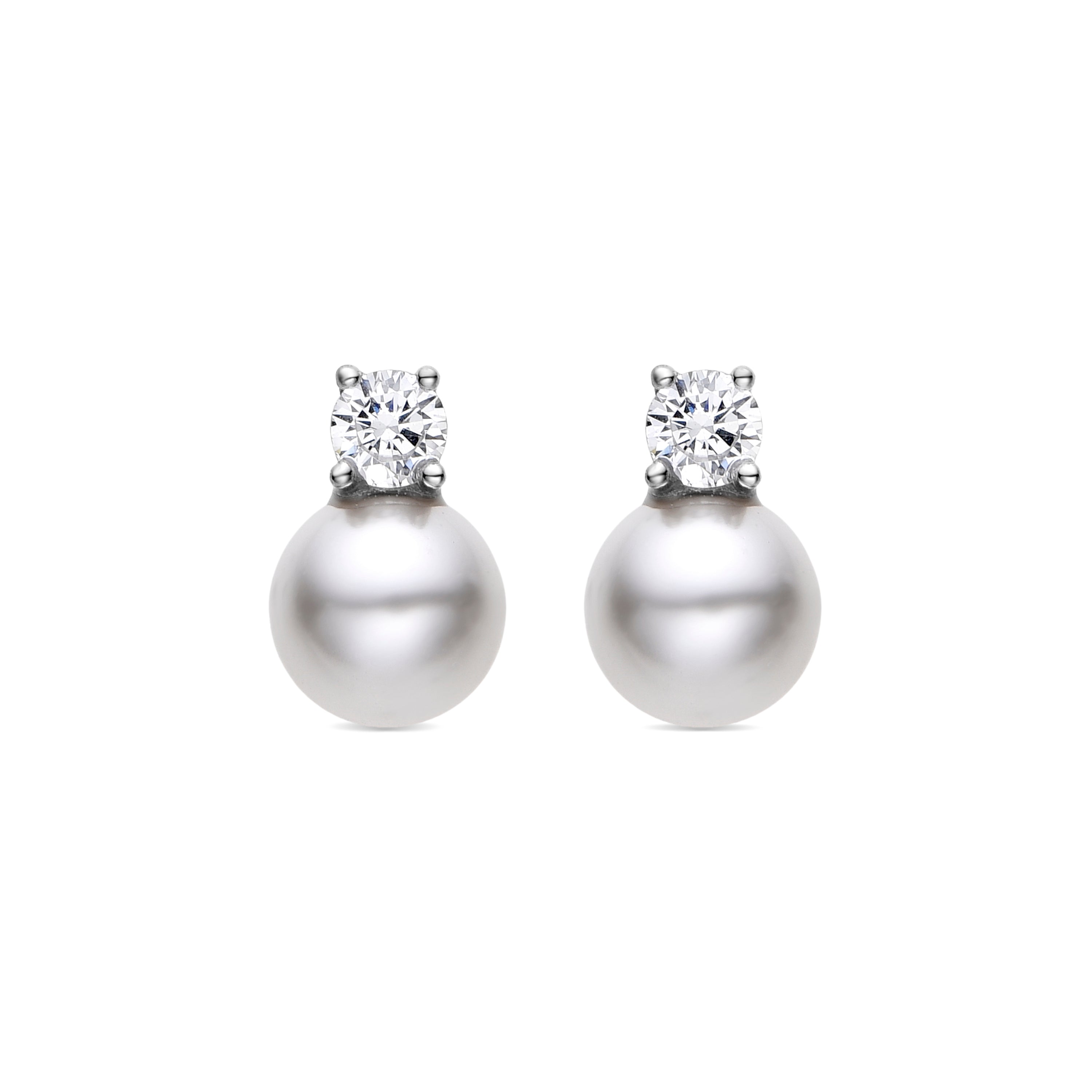 925 Sterling Silver Earrings with White Pearl, Rhodium Finish - Sikon