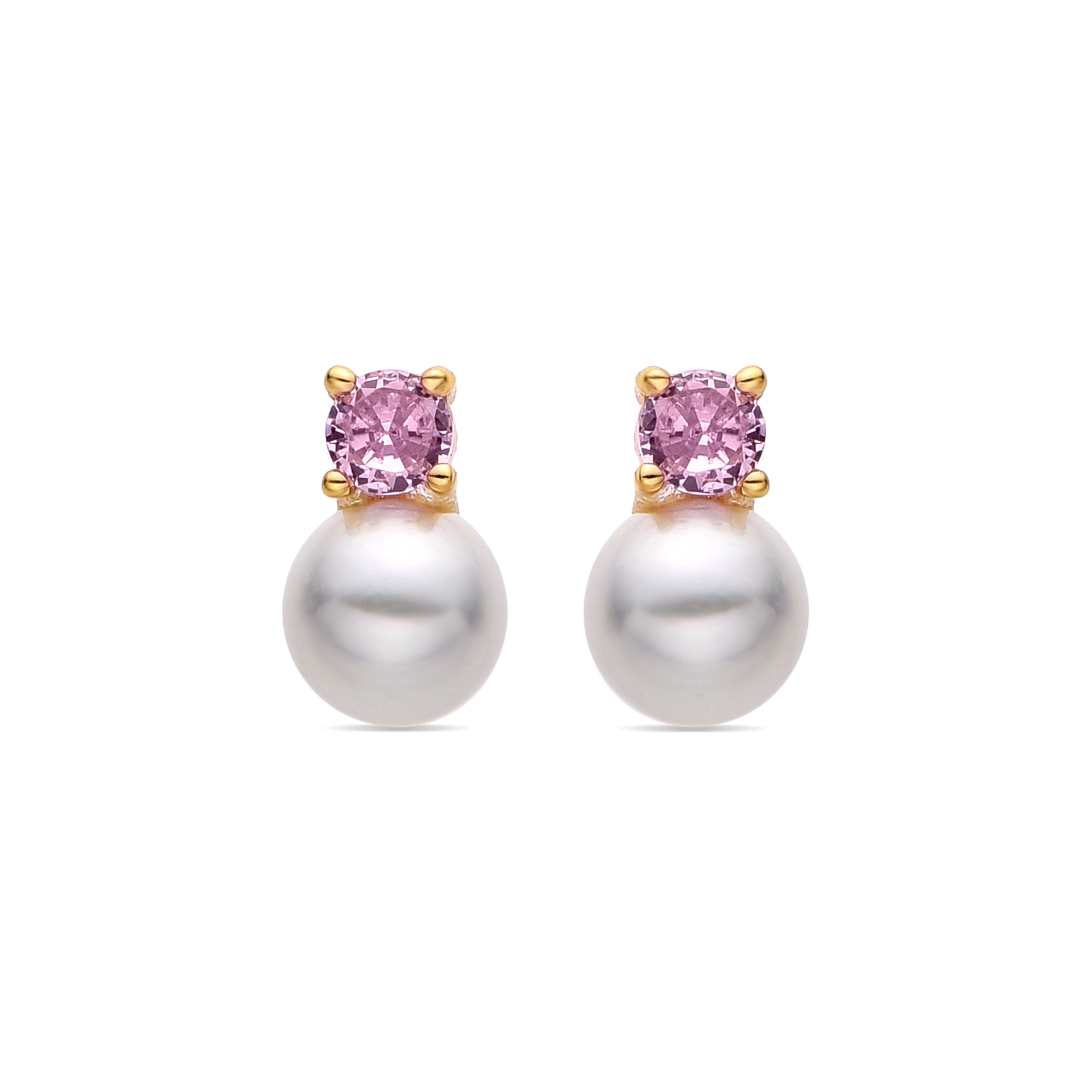 925 Sterling Silver and Pink Zirconia Earrings Finished in 18K Yellow Gold - Yaric