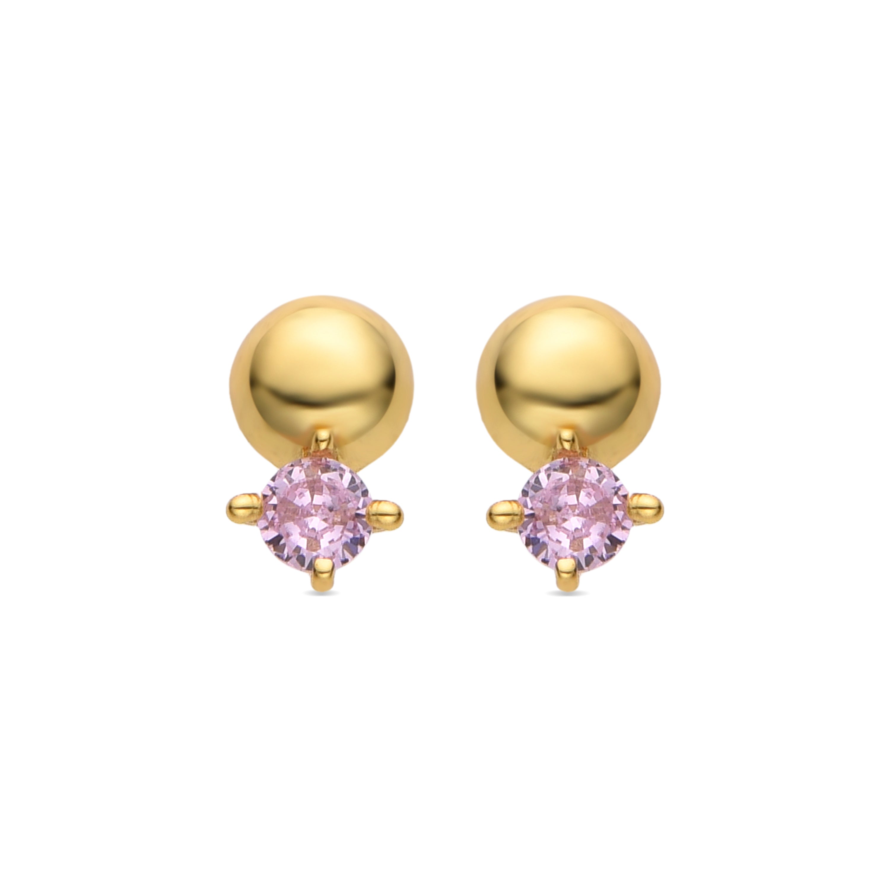 925 Sterling Silver and Pink Zirconia Earrings Finished in 18K Yellow Gold - Sako