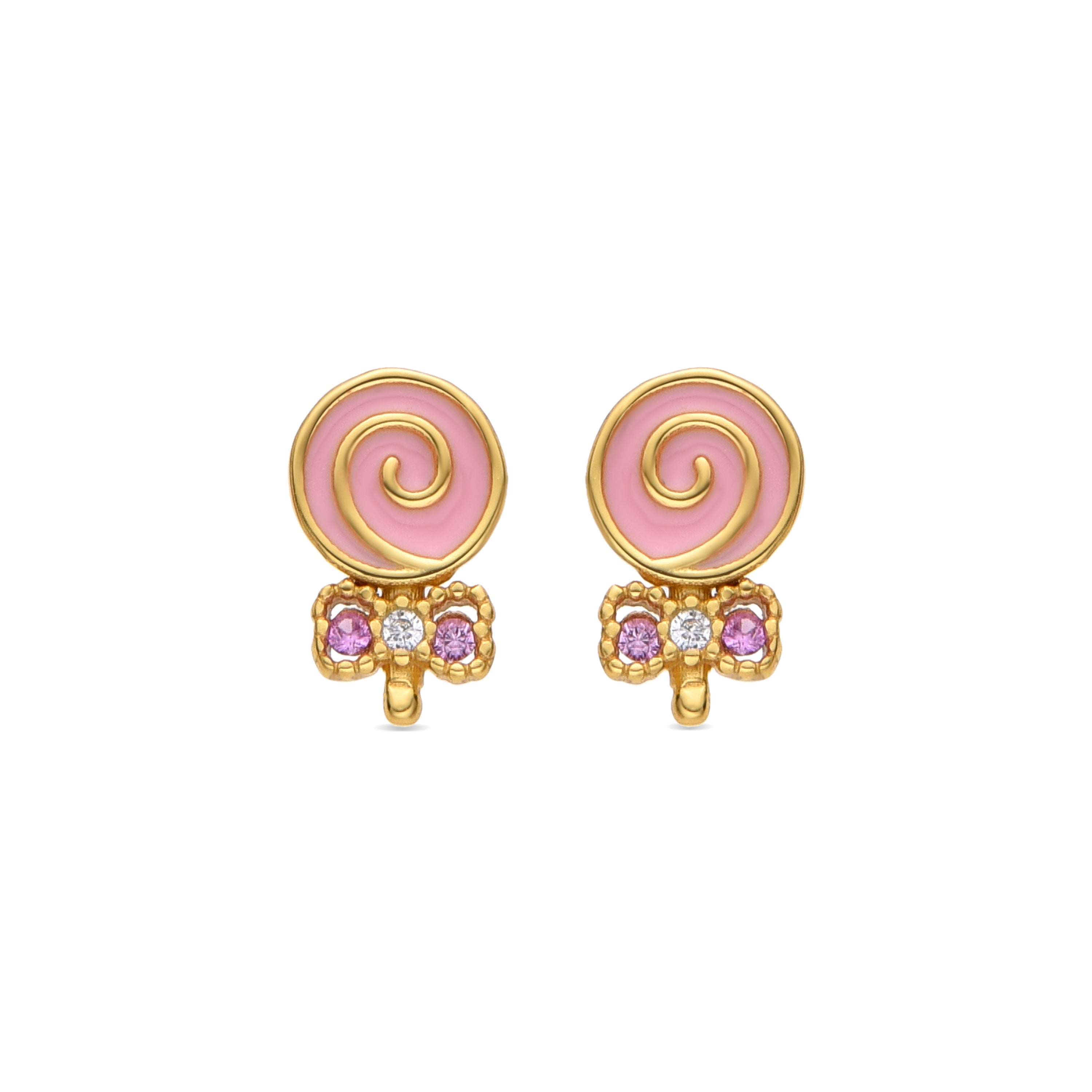 925 Sterling Silver and Pink Zirconia Earrings Finished in 18K Yellow Gold - Aku