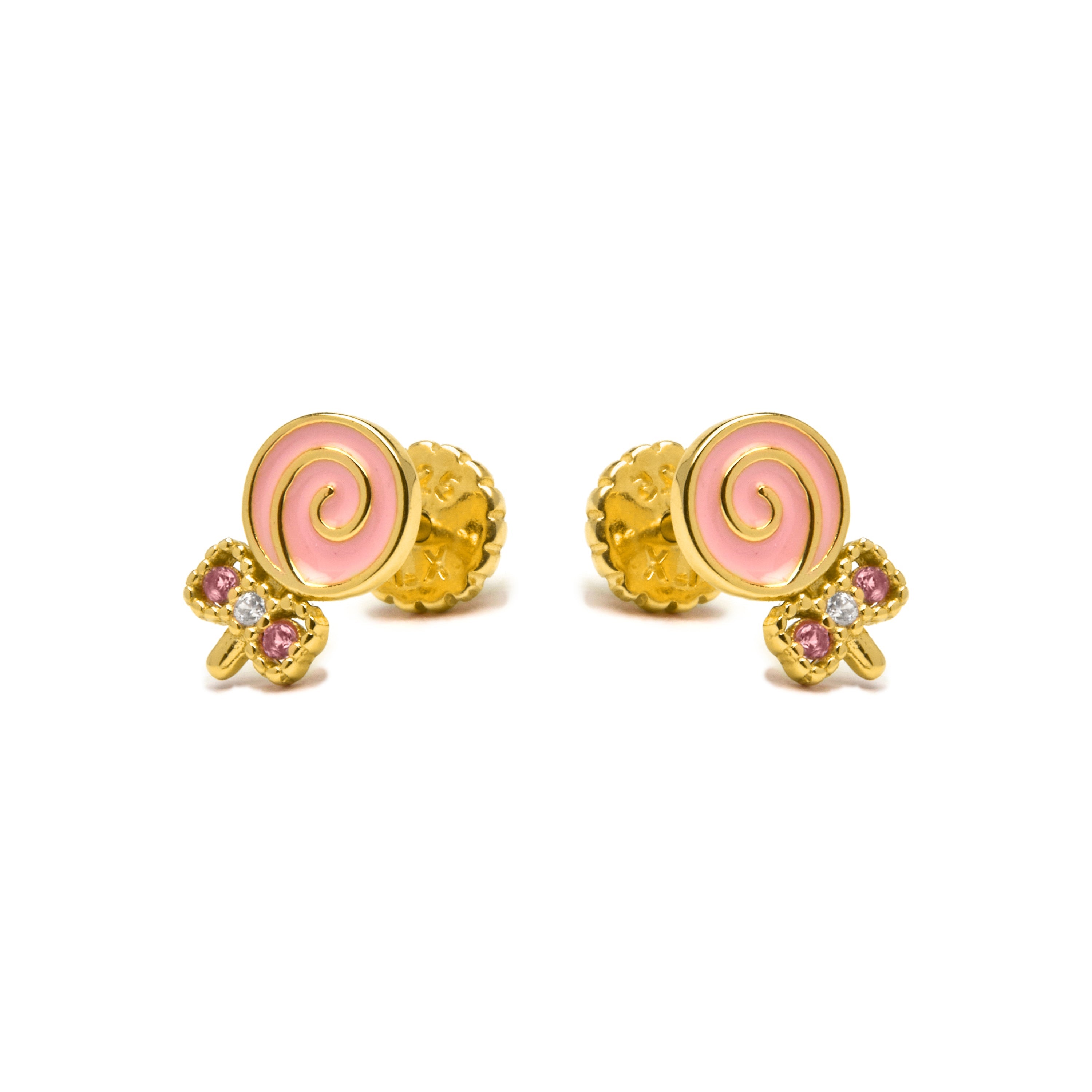 925 Sterling Silver and Pink Zirconia Earrings Finished in 18K Yellow Gold - Aku