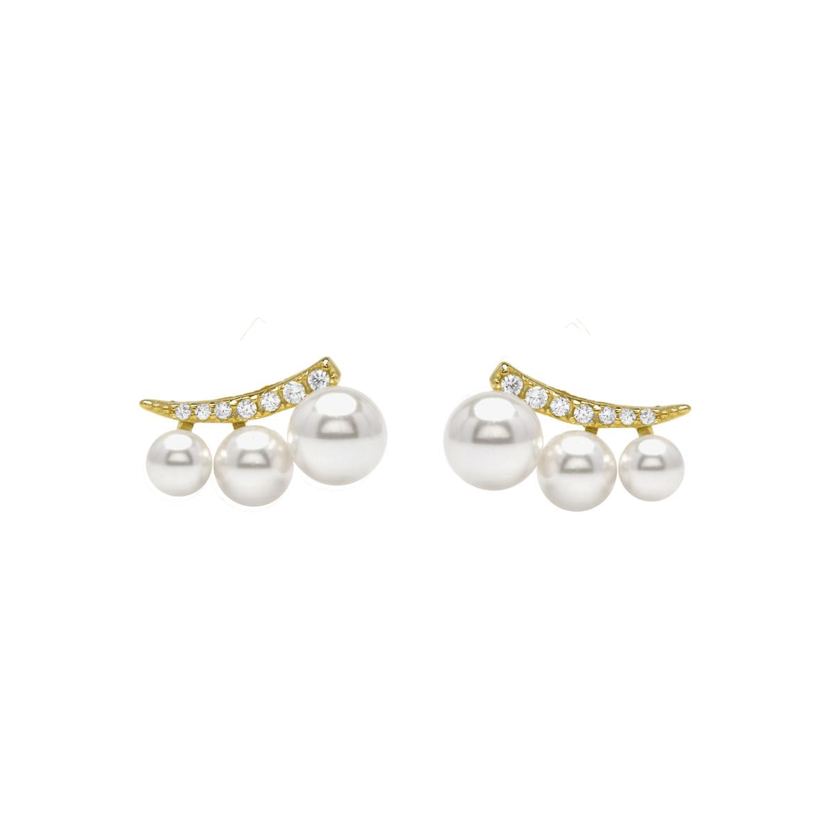 925 Sterling Silver and White Pearl Earrings with 18k Yellow Gold Finish - Duslo