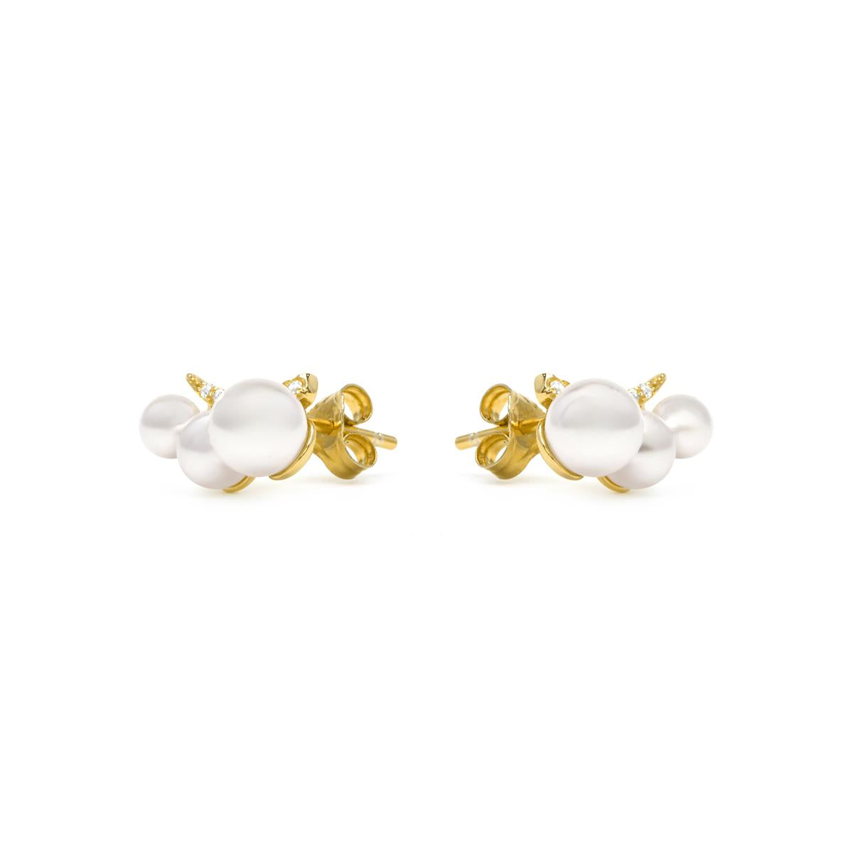925 Sterling Silver and White Pearl Earrings with 18k Yellow Gold Finish - Duslo