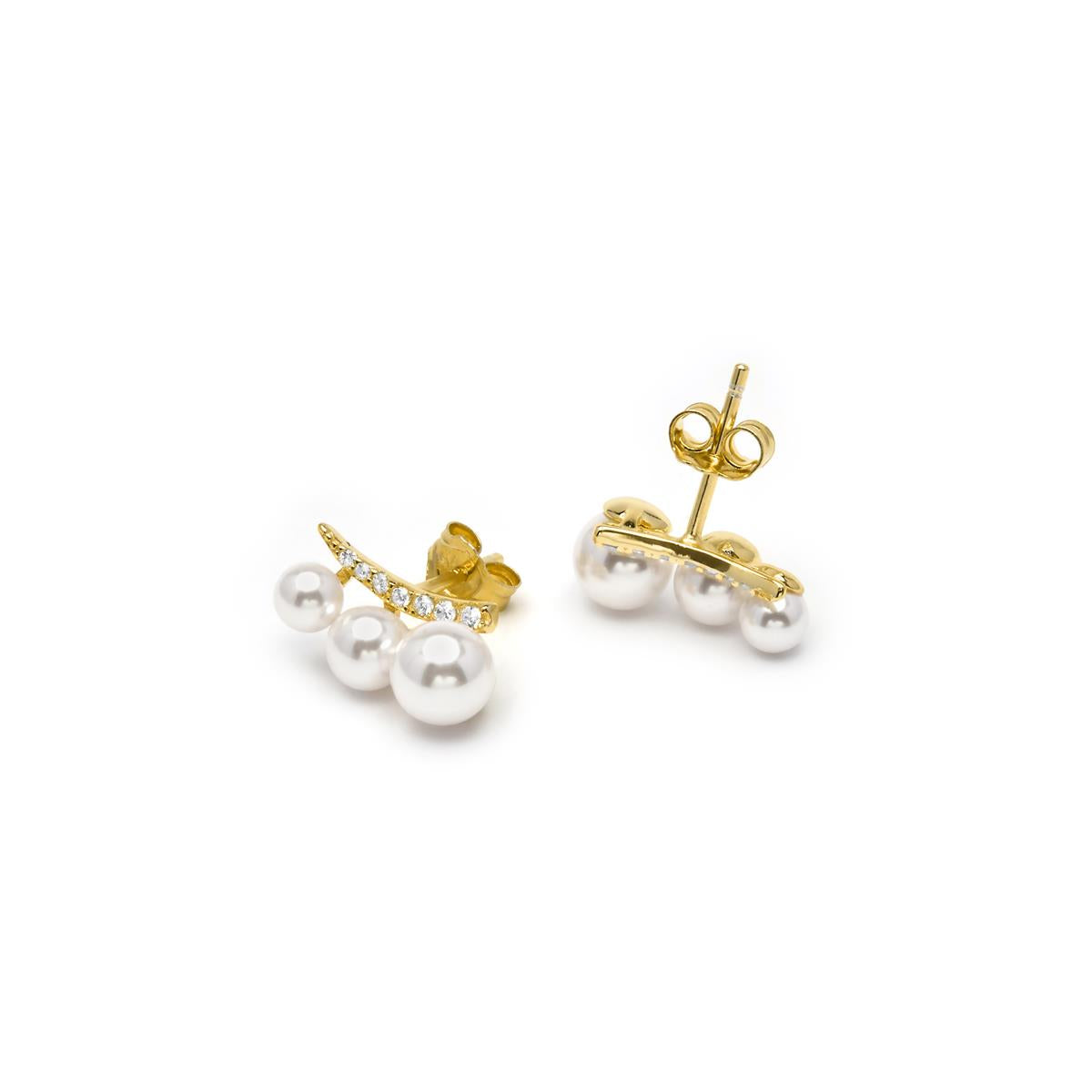 925 Sterling Silver and White Pearl Earrings with 18k Yellow Gold Finish - Duslo
