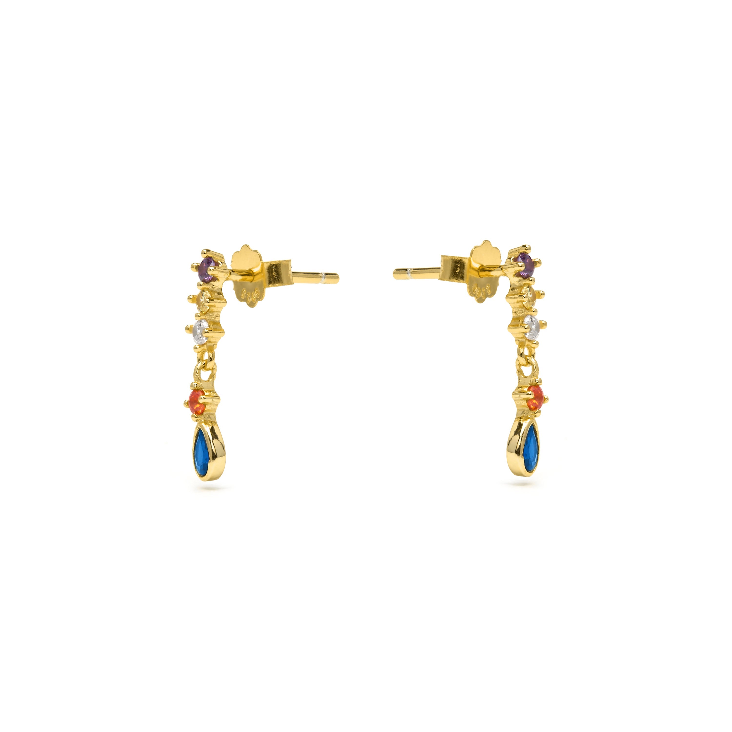 Pendientes de Plata de Ley 925 y Circonita Multicolor acabado en oro amarillo 18k - Rakra