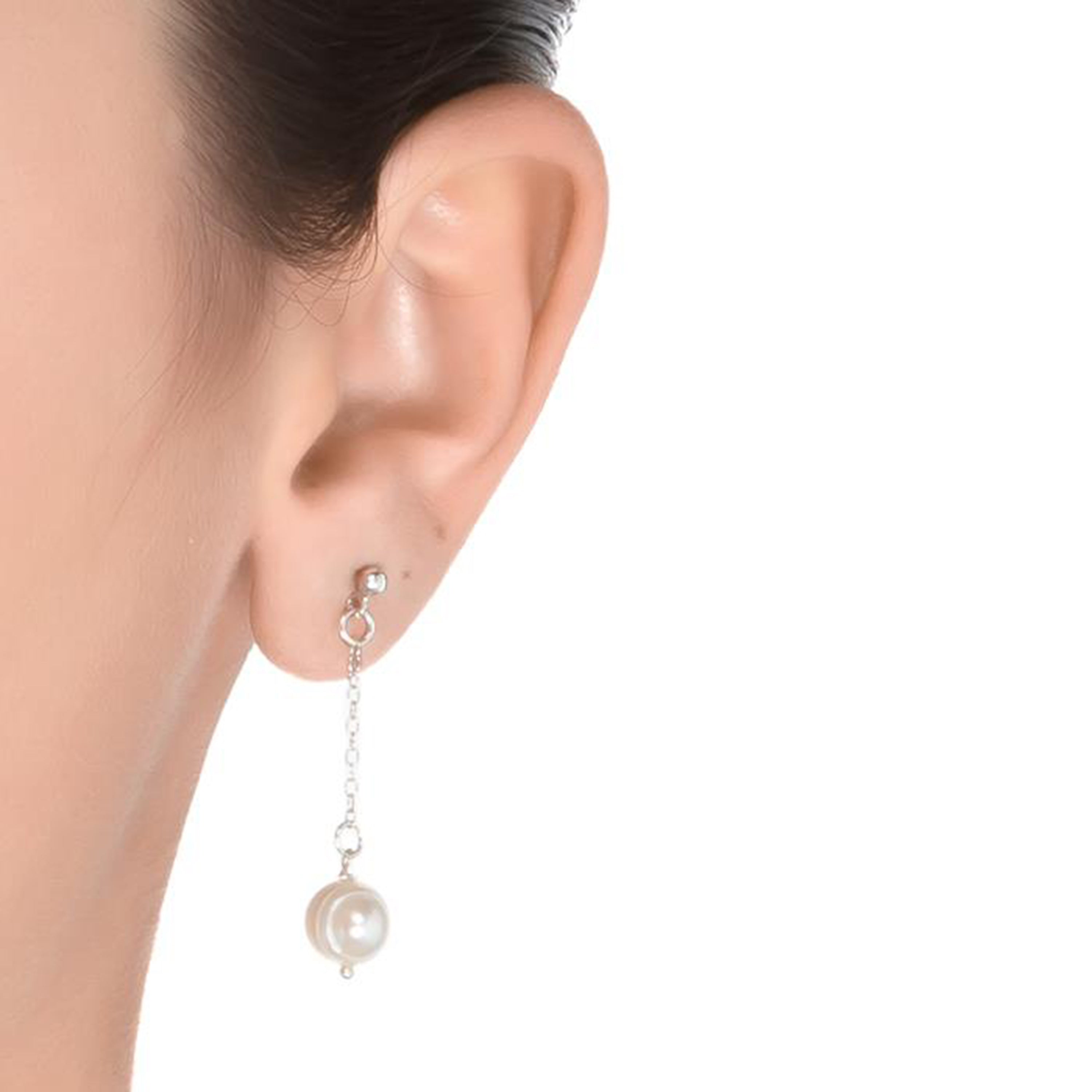 Pendientes de Plata de Ley 925 con Perla Blanca acabados en rodio - Kiarik