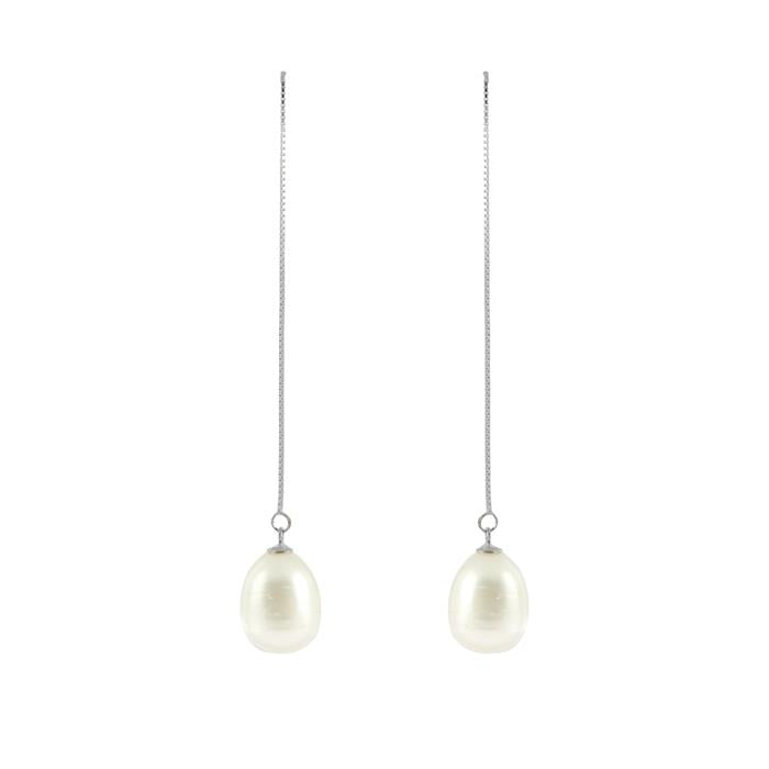 Pendientes de Plata de Ley 925 con Perla Blanca acabados en rodio - Kenitna