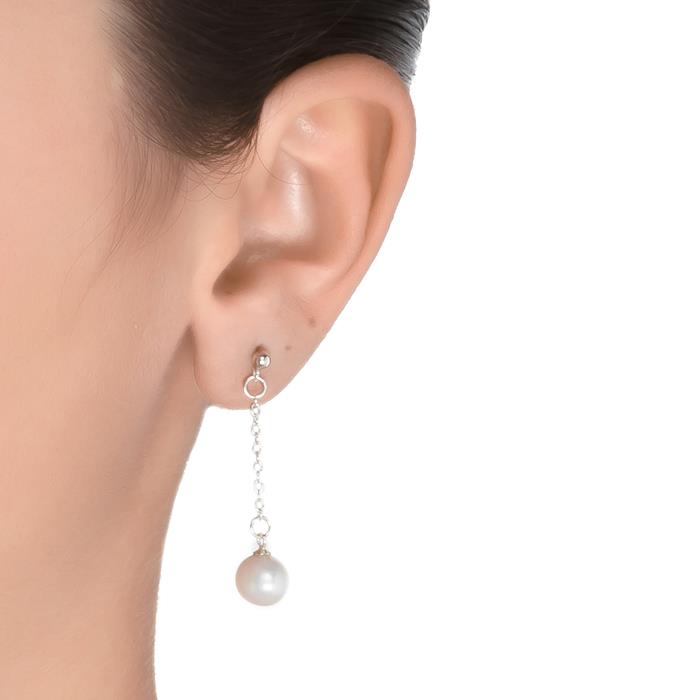 Pendientes de Plata de Ley 925 con Perla Blanca acabados en rodio - Kenitna