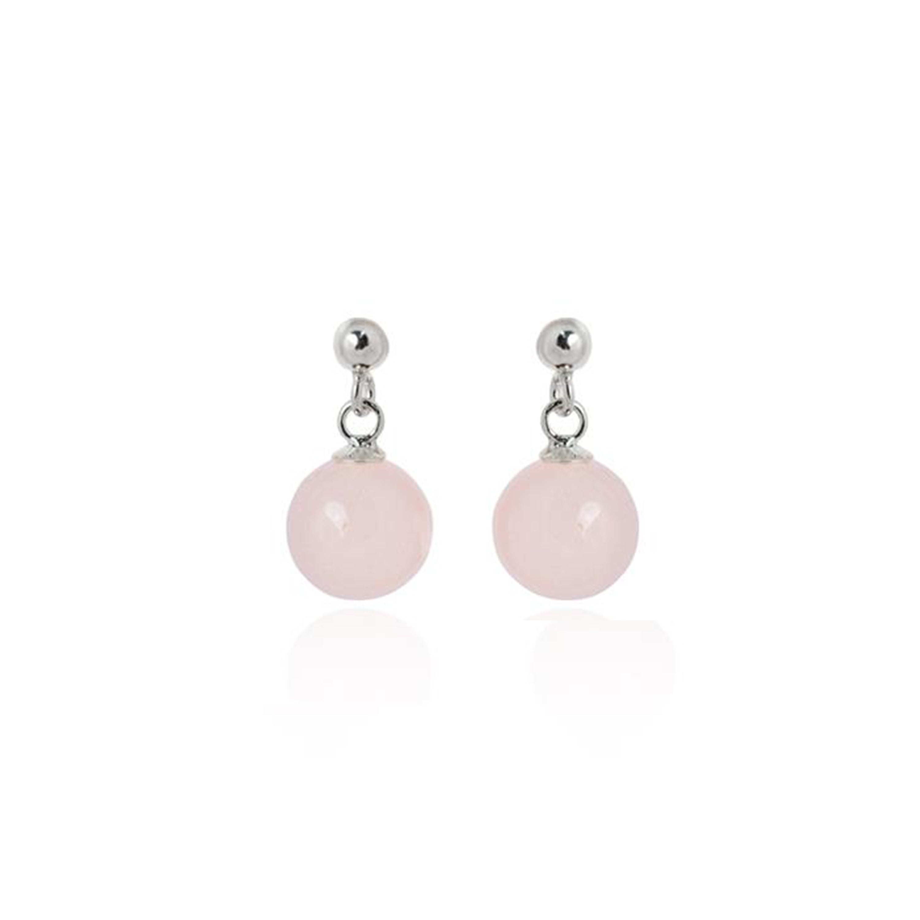 Pendientes de Plata de Ley 925 con Cuarzo Rosa acabados en rodio - Coleki
