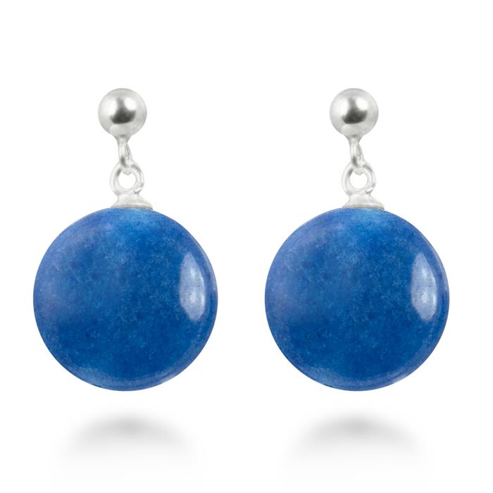 925 Sterling Silver Earrings with Dark Blue Agate, Rhodium Finish - Kenitna