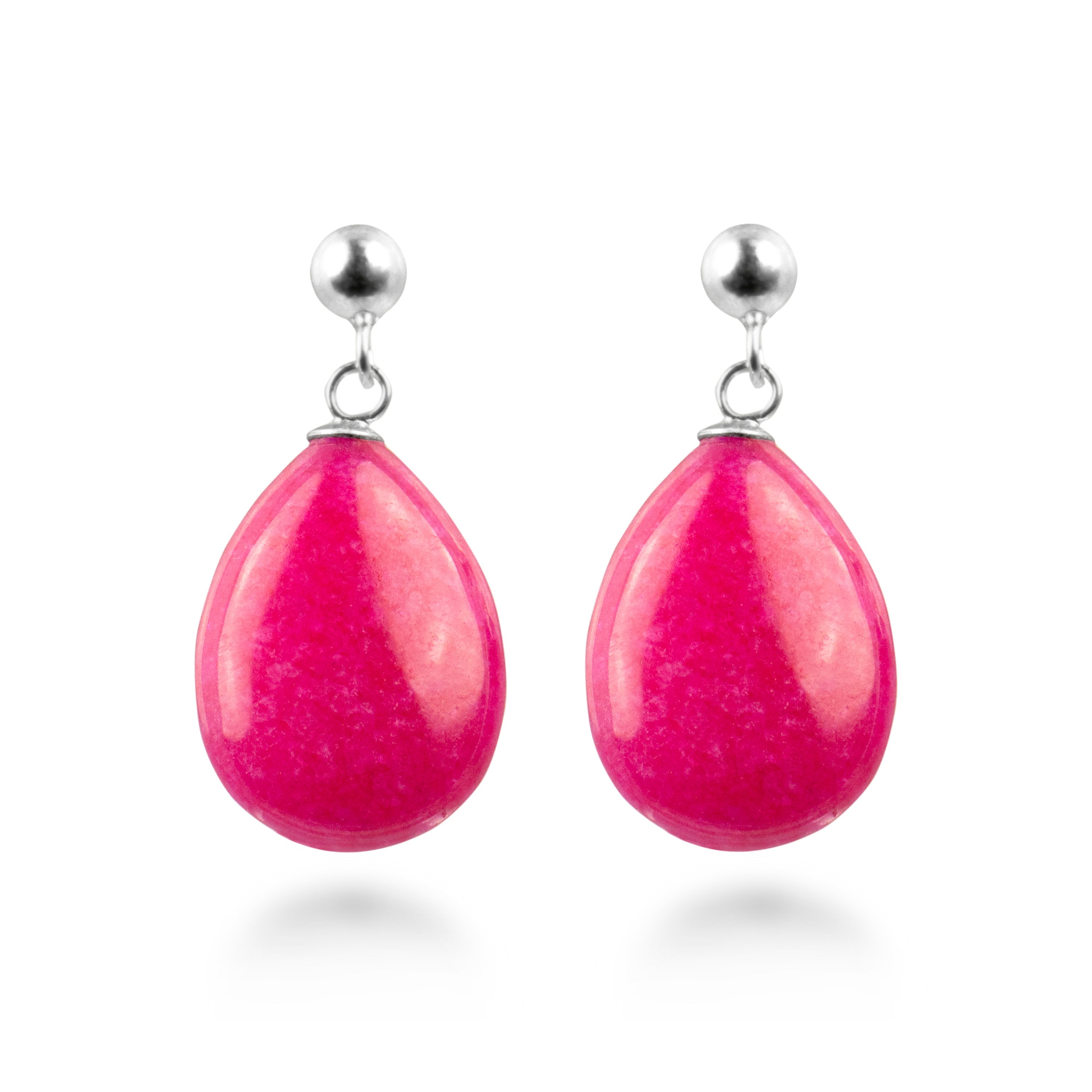 925 Sterling Silver Earrings with Pink Agate, Rhodium Finish - Kenitna